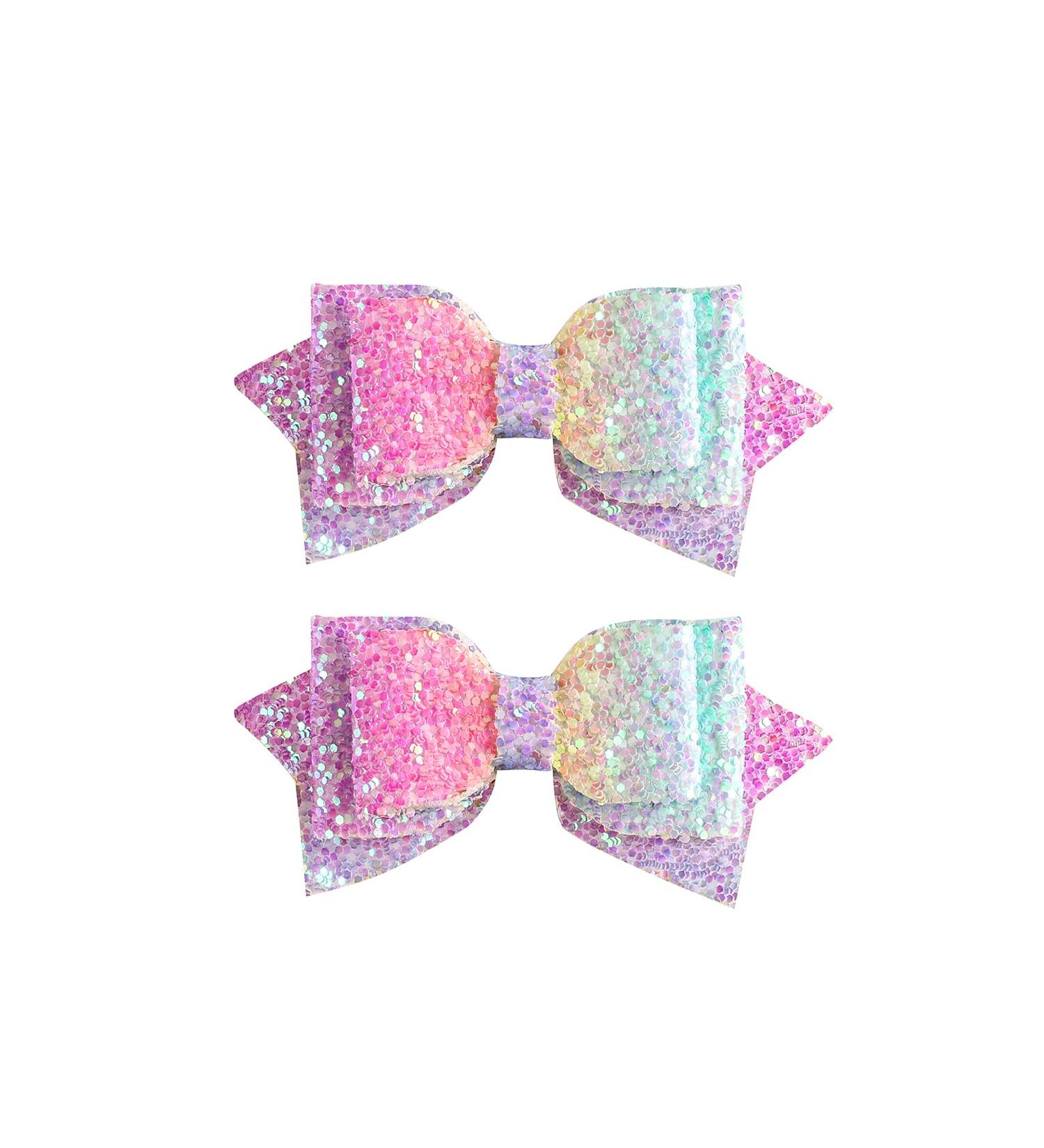 3" Sparkly Sequin Hair Clips - Glitter Alligator Barrettes for Kids Teens Toddlers - Rainbow - Buy Online on GoSupps.com