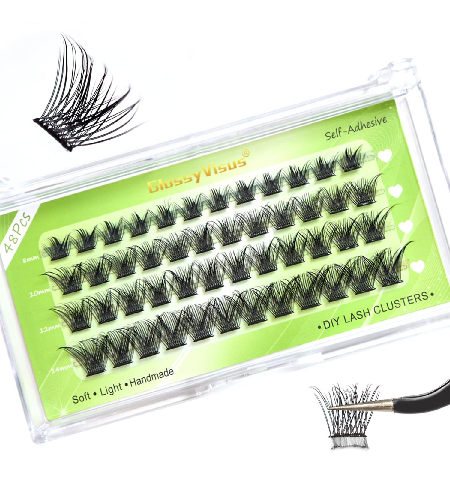 Self Adhesive Eyelashes Kit - 48 Press On Lashes & Tweezer | No Glue DIY Cluster Lashes Lasting 12-15 Hours - 0.07 D Curl 8-14mm Mix (A1-Black - Buy Online on GoSupps.com