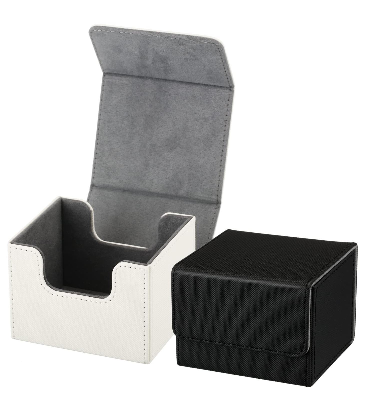 Leather Deck Card Boxes - Large Size for 100+ Sleeved Cards - Black & White Horizontal Design - Compatible with MTG TCG - 2 Boxes - Buy Online on GoSupps.com