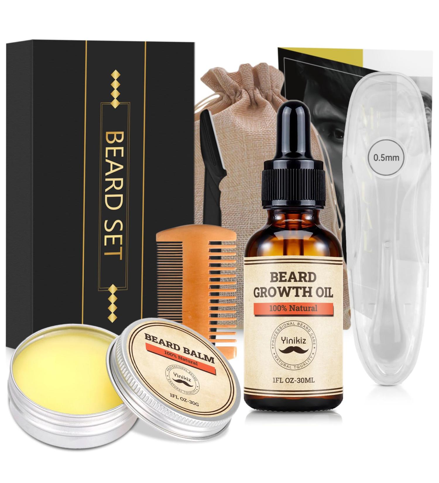 Beard Growth Kit for Men - Beard Roller, Growth Oil, Balm, Comb, Scissors - Birthday Father's Gift - Buy Online on GoSupps.com