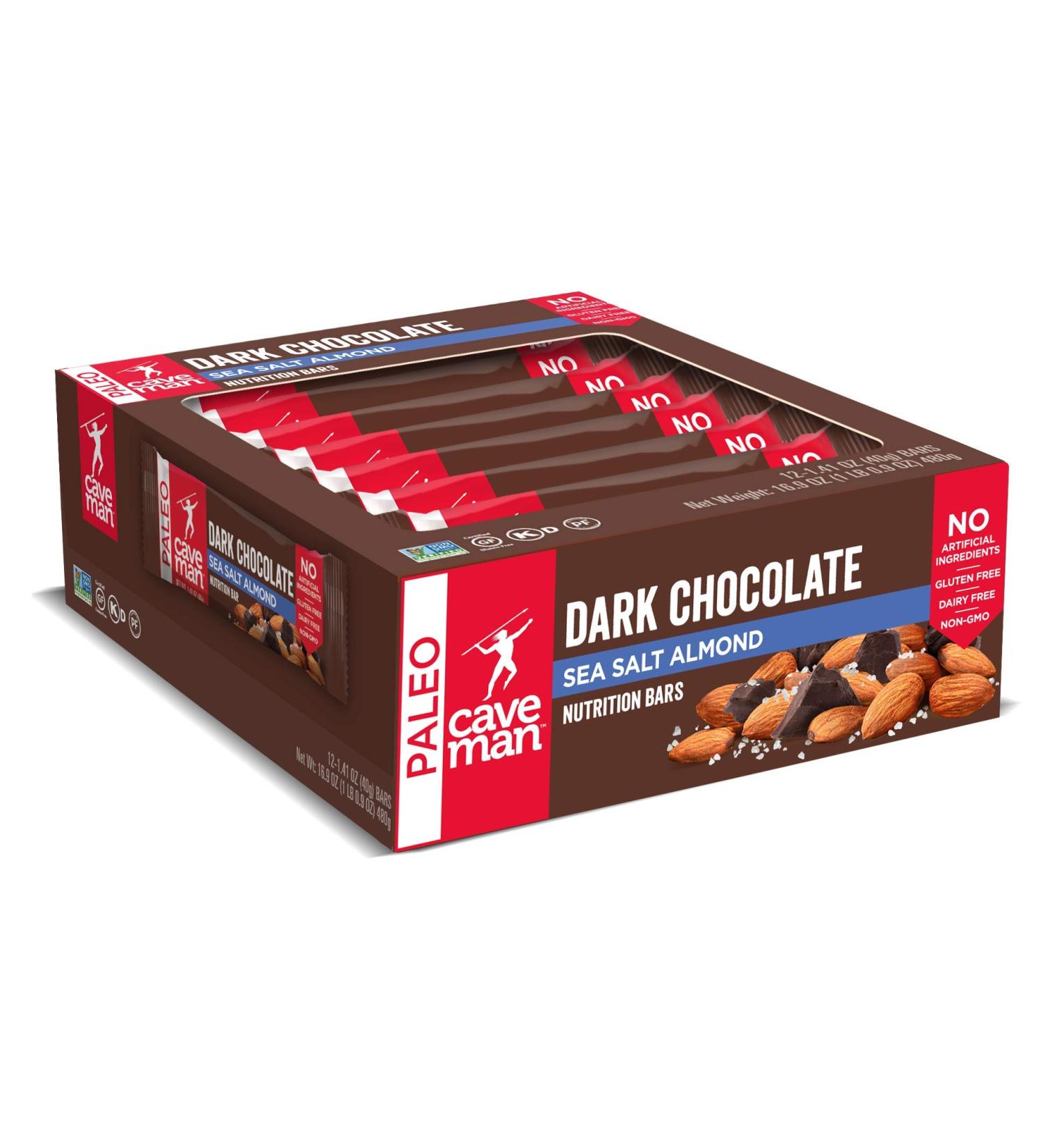 Caveman Foods Dark Chocolate Sea Salt Almond Nutrition Bars - 12 Pack (1.41 oz Each) - Buy Online on GoSupps.com