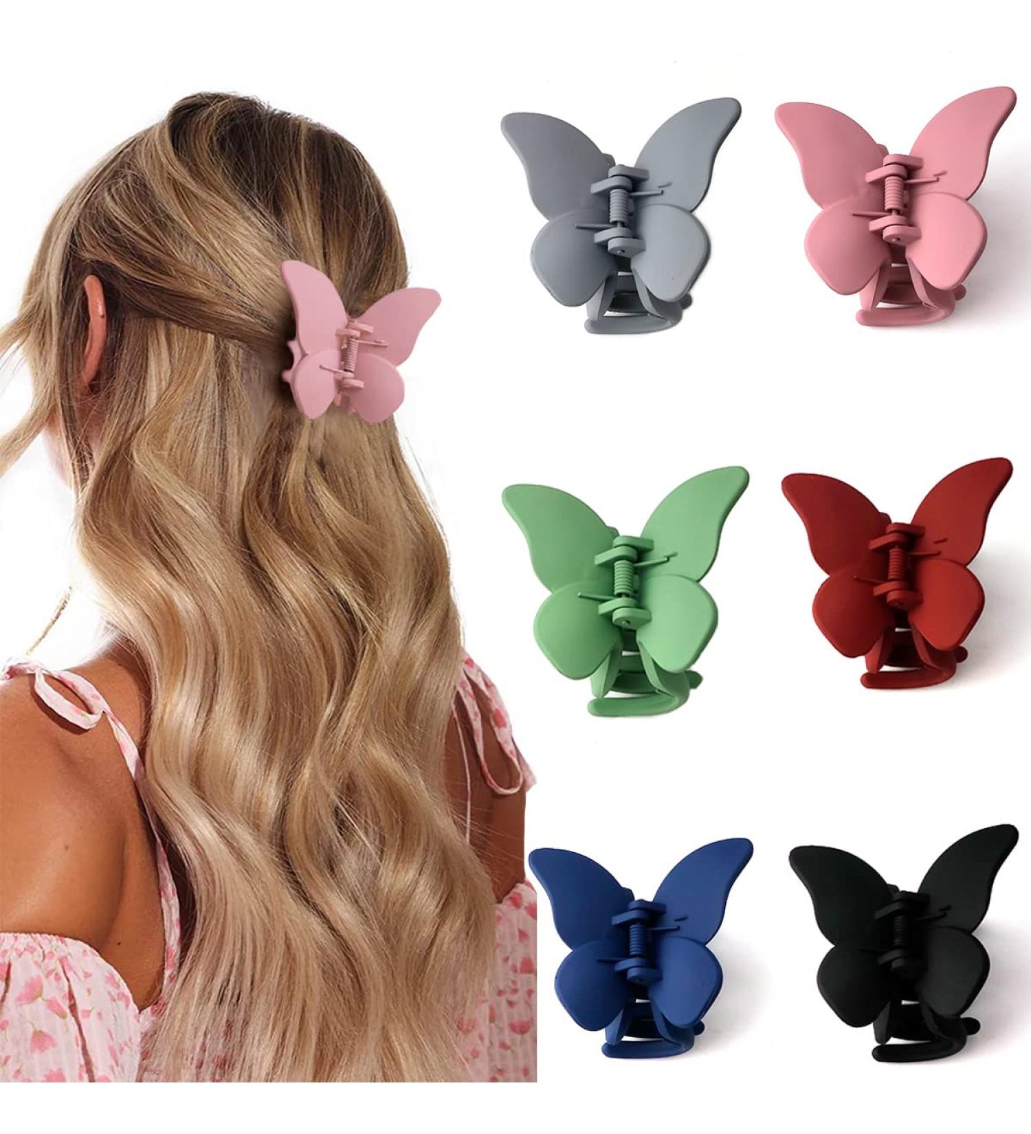6-Piece Butterfly Hair Claw Clips Set - Cute Matte Hair Accessories for Women and Girls in Grey, Pink, Black, Claret, Navy Blue, and Green - Buy Online on GoSupps.com