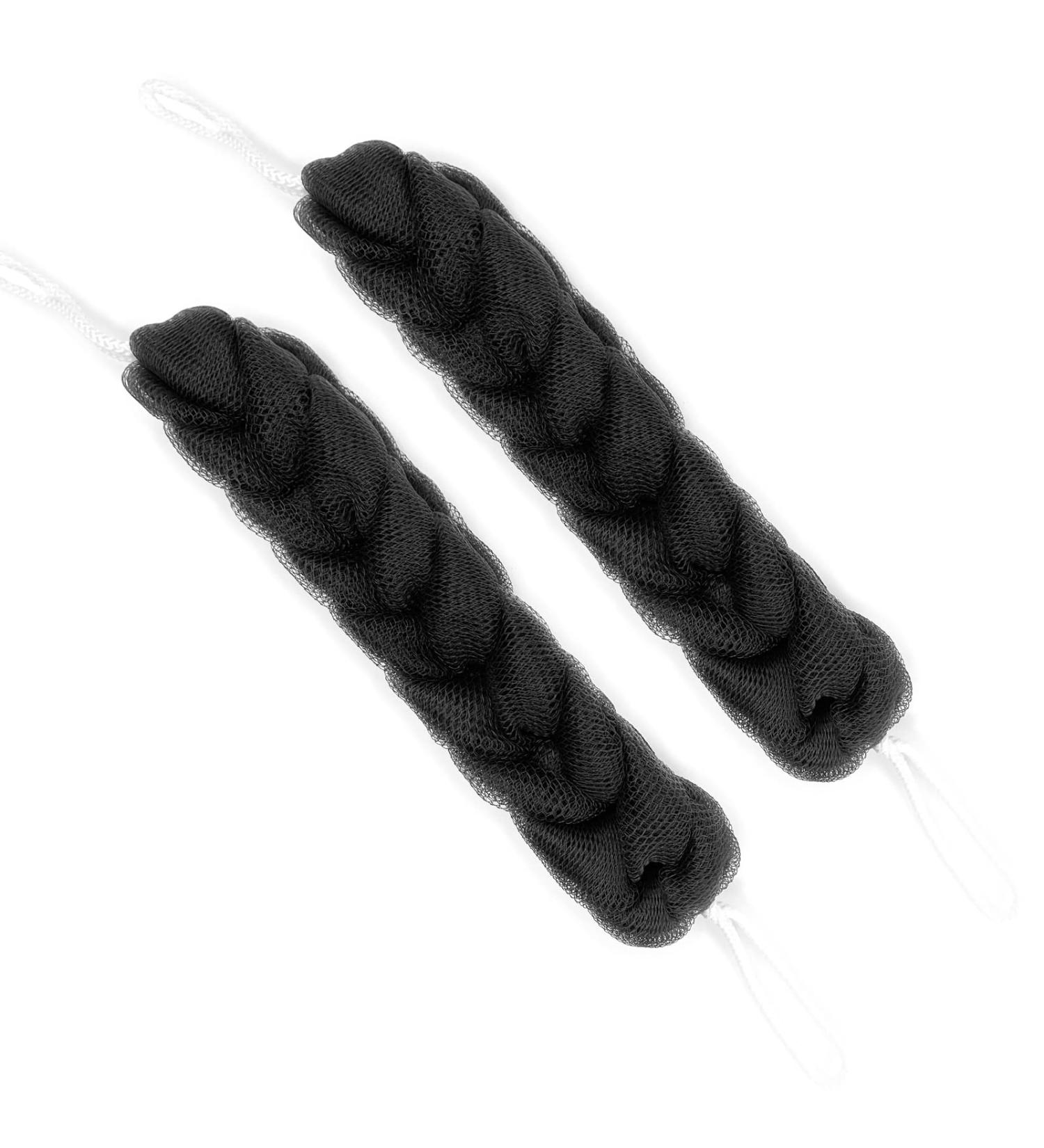 2 Pack Bamboo Charcoal Back Scrubber - Long Loofah Sponge for Shower - Exfoliating Bath Sponge - 21.5 Inch - Black - Buy Online on GoSupps.com