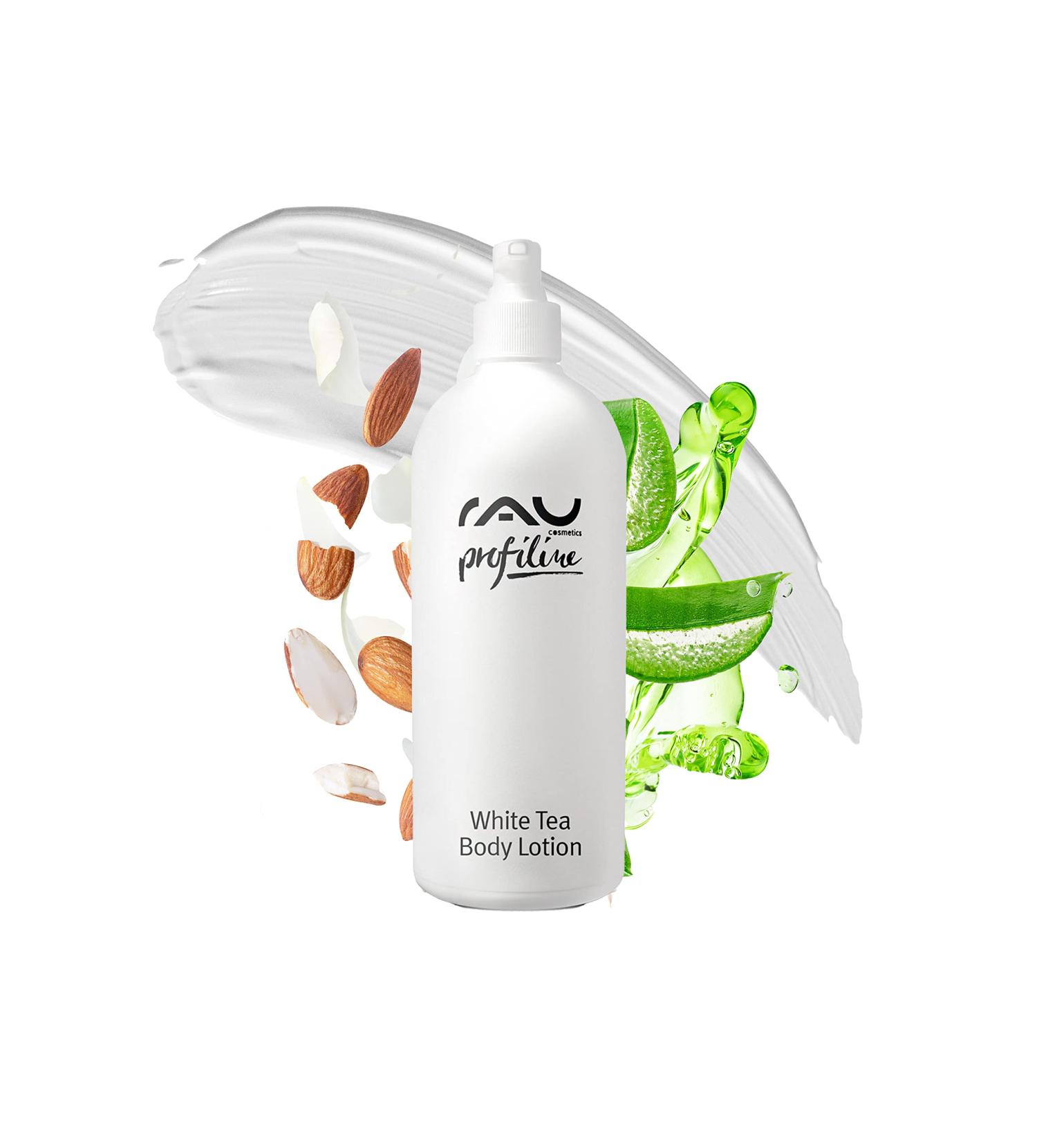 Rau Cosmetics Body Lotion for Dry Skin 500ml - Moisturizing & Tightening with White Tea Hyaluronic Acid Almond Oil Olive Oil & Coconut Oil - Buy Online on GoSupps.com