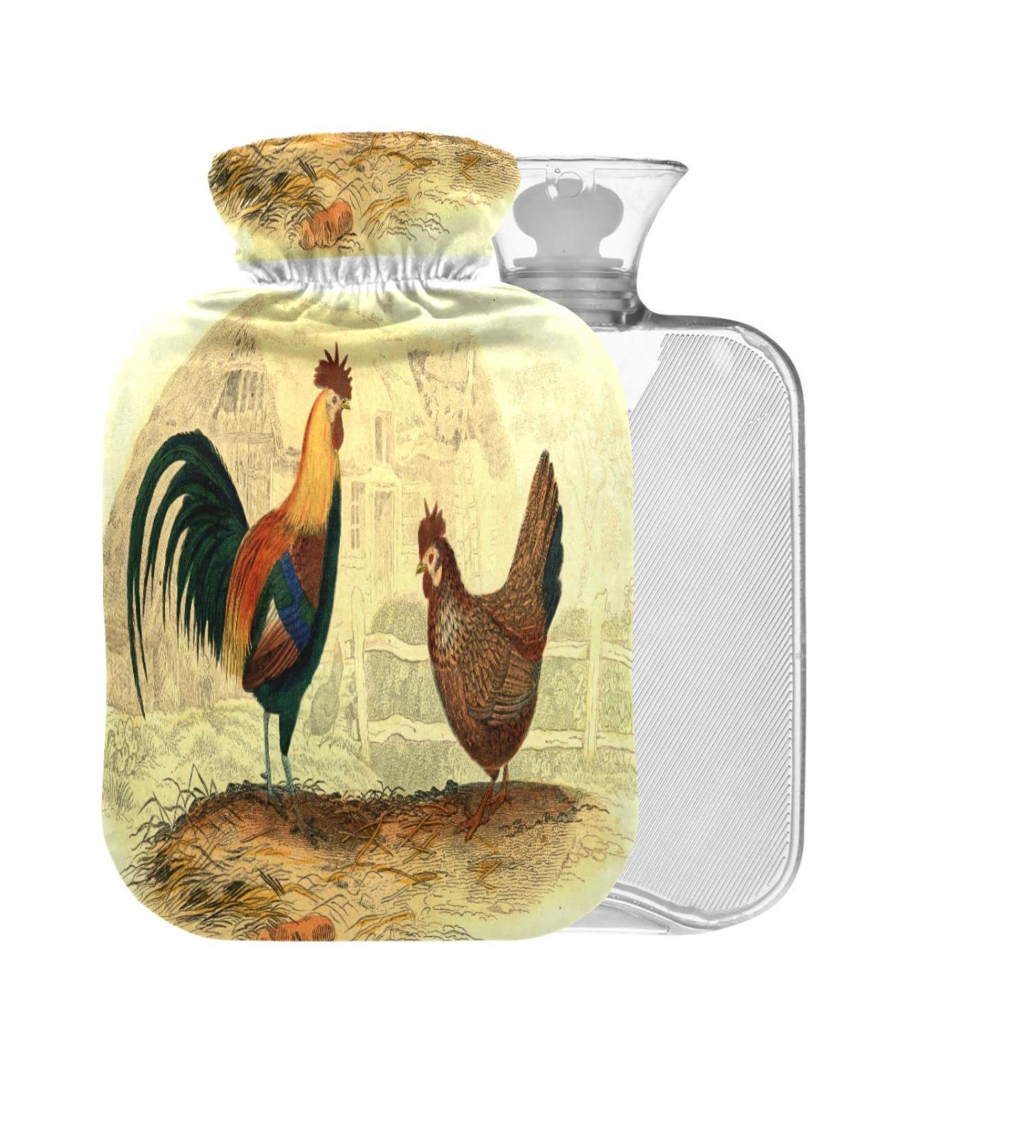 Buy Rooster Hen Vintage Hot Water Bottle - 1L BAP-Free Small Hot Water Bag for Pain Relief | International Shipping Available - Buy Online on GoSupps.com