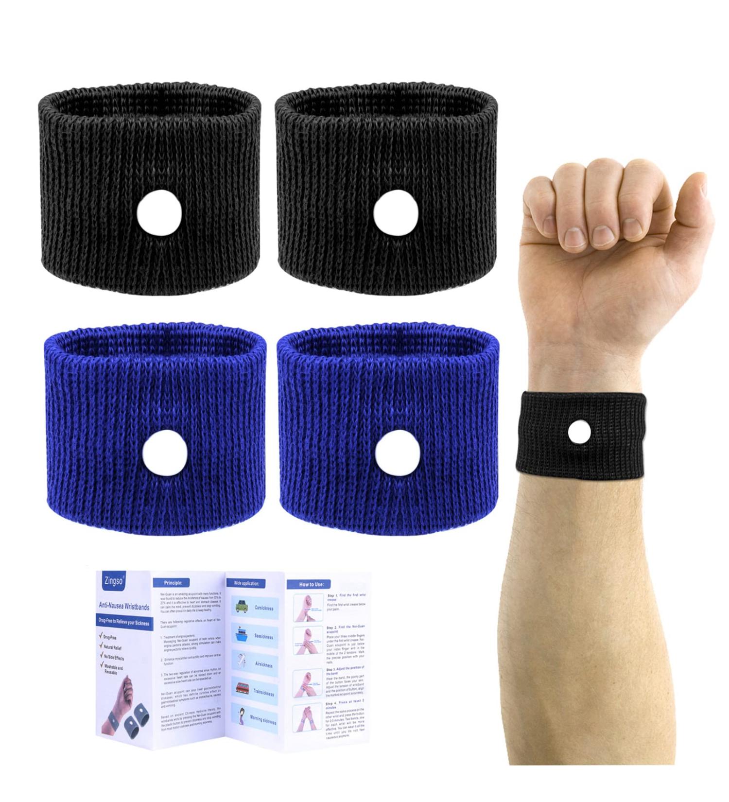 Plus Size Wide Wrists Anti-Sickness Wristbands - 2 Pairs Motion Sickness Relief Bands for Car, Sea, Cruise, Flying, Pregnancy - Black+Blue - Buy Online on GoSupps.com