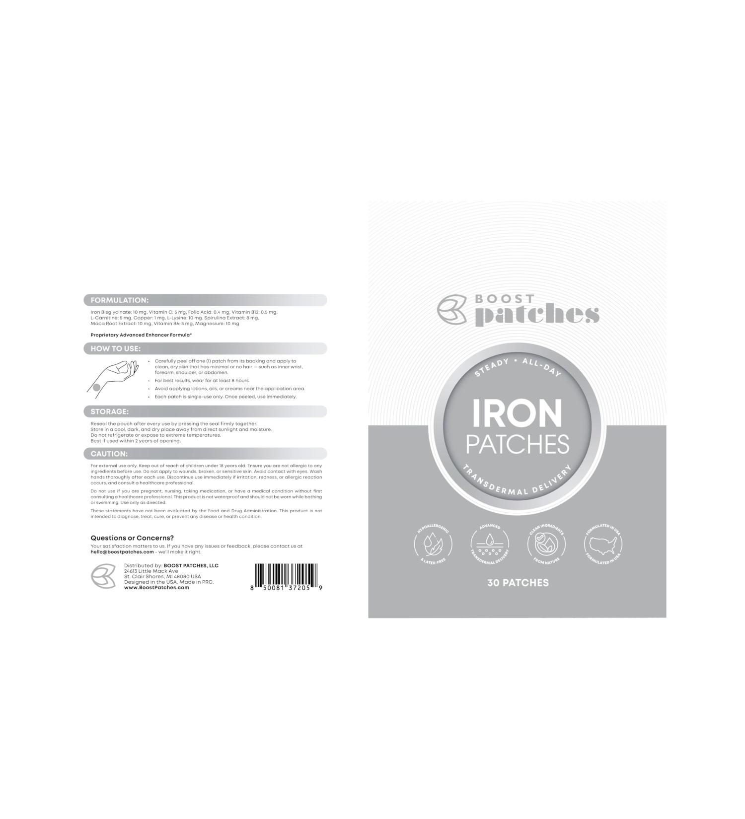 Boost Patches Iron Daily Nutrient Supplement for General Wellbeing