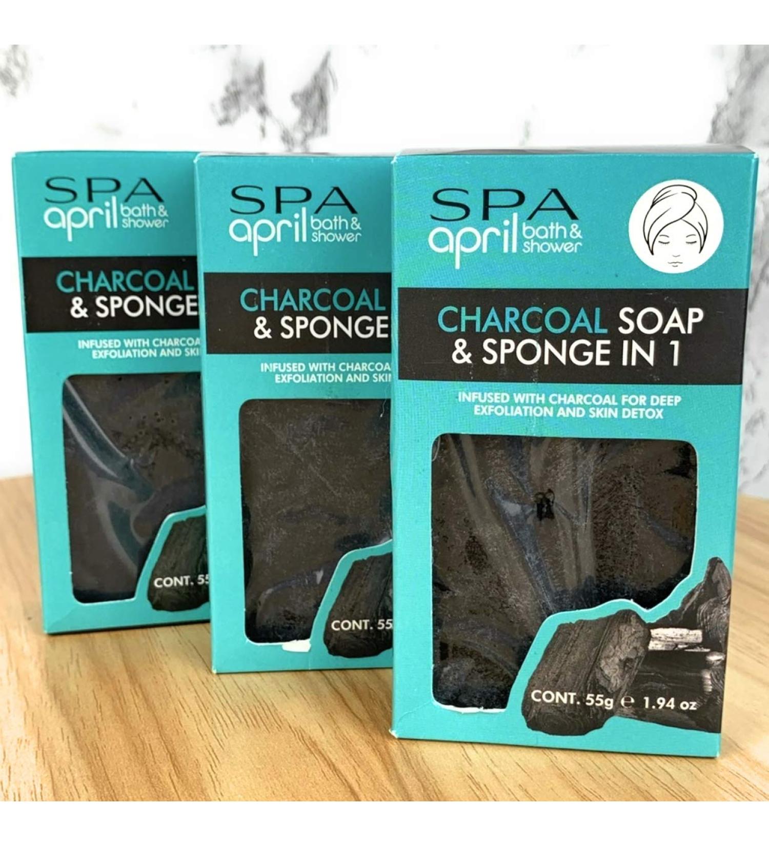 spa April Bath &Shower Charcoal soap&Sponge in 1(3 Set)
