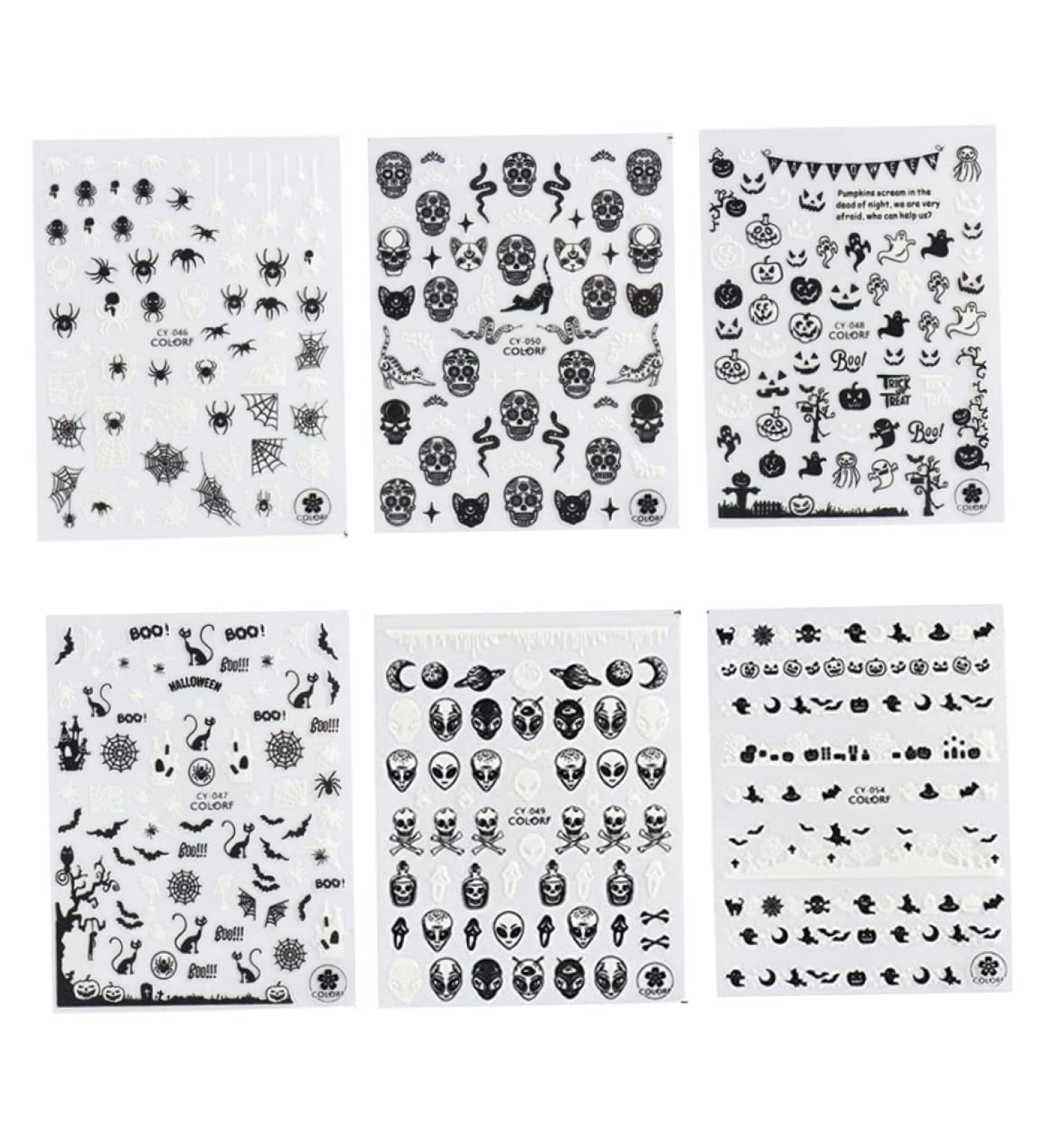 Halloween Nail Art Stickers Glow in The Dark Nail Decals 3D Self-Adhesive Fluorescent Nail Stickers Skull Spider Witch Ghost Pumpkin Bat Snake Nail Design for Women and Girls DIY Acrylic Nail - Buy Online on GoSupps.com