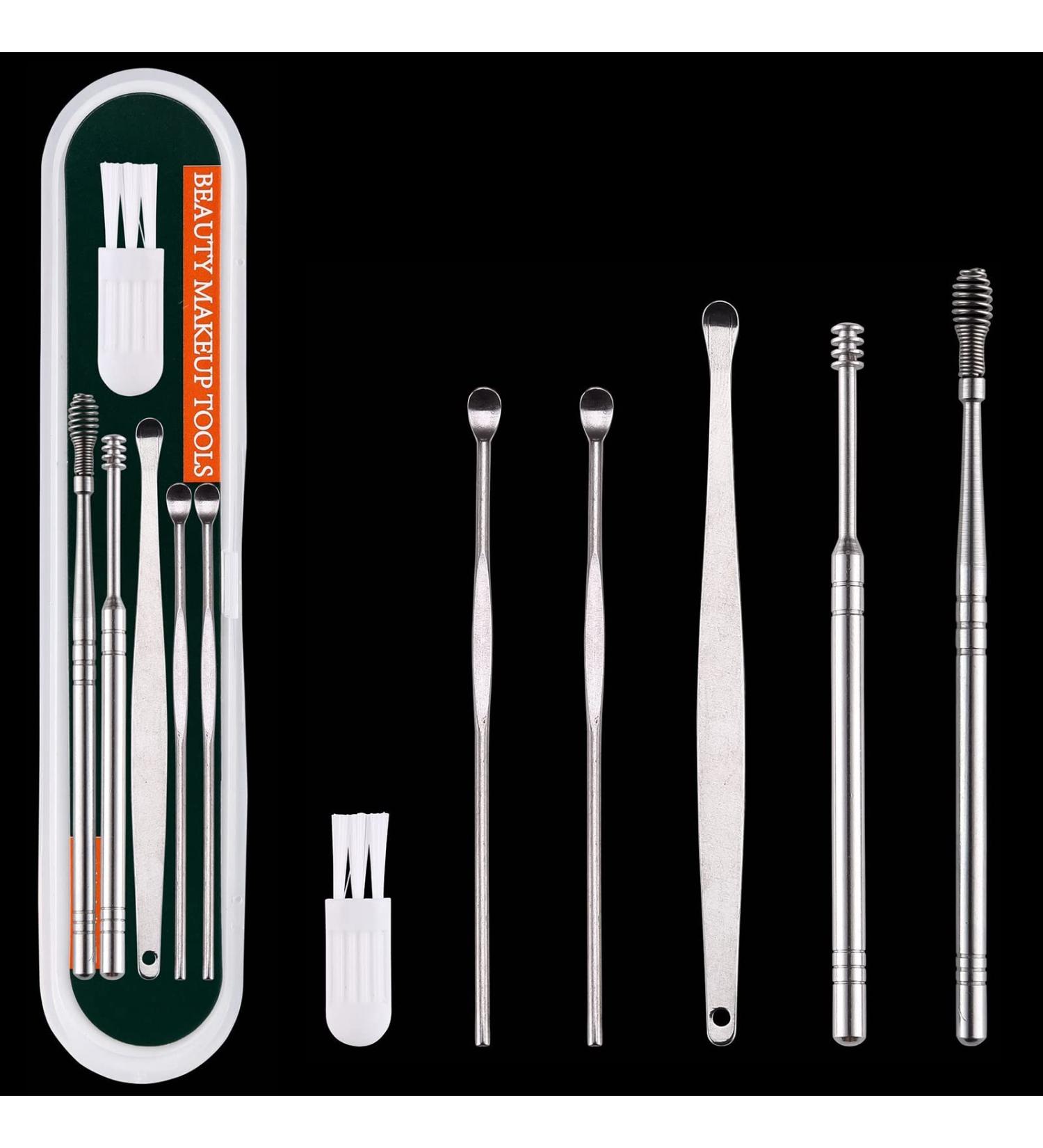 Derlaier Ear Pick Earwax Removal Kit  Stainless Steel Ear Cleans Tool Set  Ear Curette Ear Wax Remover Tool with a Small Cleaning Brush and Storage Box  Silver  6 Pcs. - Buy Online on GoSupps.com