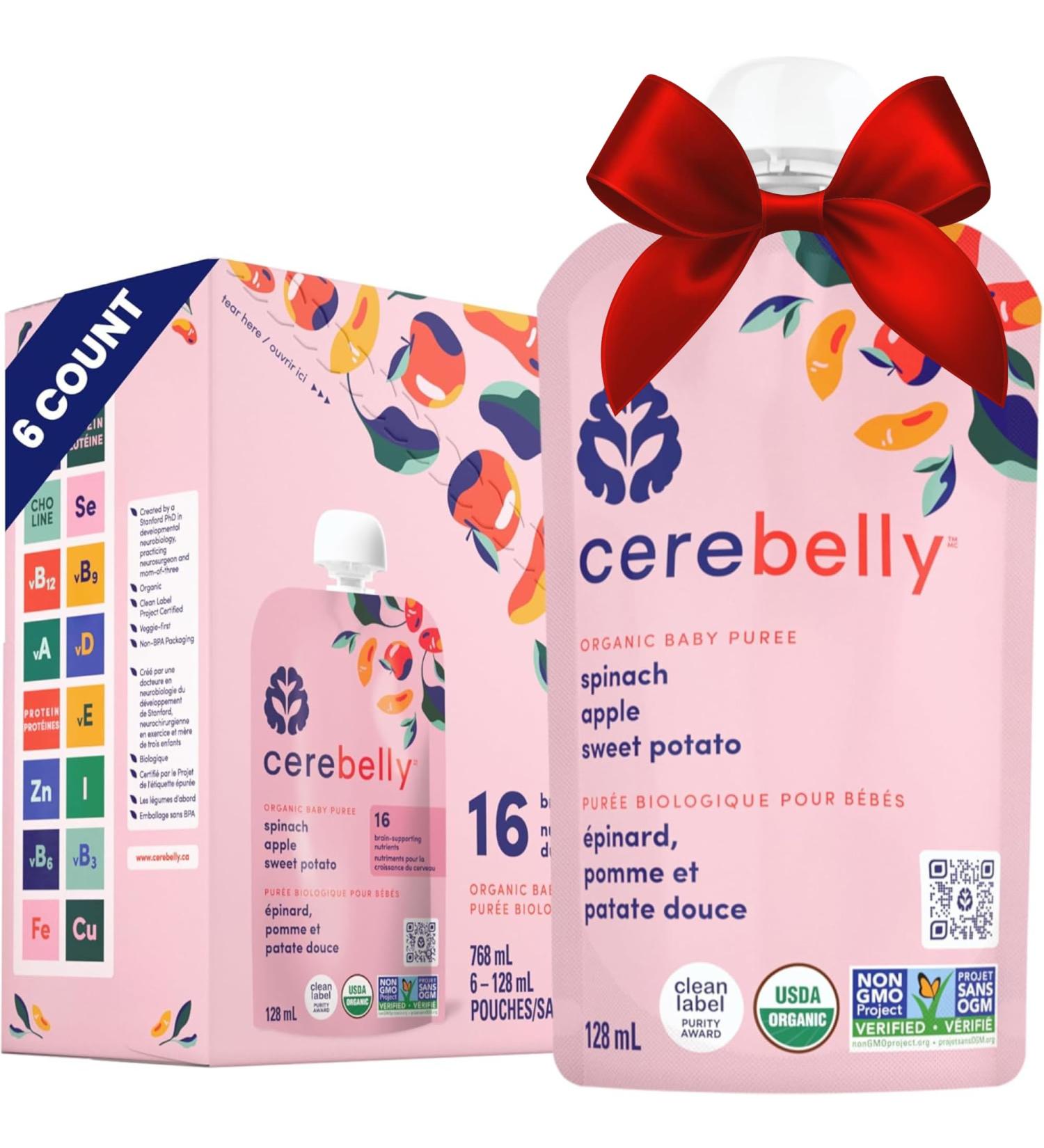 Cerebelly Baby Food Pouches Organic Spinach Apple Sweet Potato (4 oz Pack of 6) - 16 Nutrients from Superfoods - Healthy Snacks Made with Gluten-Free Ingredients BPA-Free Non-GMO No Added Sugar Spinach Apple Sweet Potato 4 Ounce (Pack of 6) - Buy Online on GoSupps.com