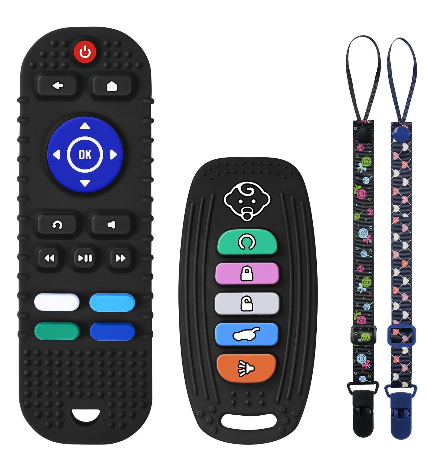 Hotut Baby Teething Toys - 2 Pack Silicone Teether for Babies | Remote Control Shape, BPA-Free, Dishwasher & Refrigerator Safe | Suitable for 3-12 Months | Black-A - Buy Online on GoSupps.com