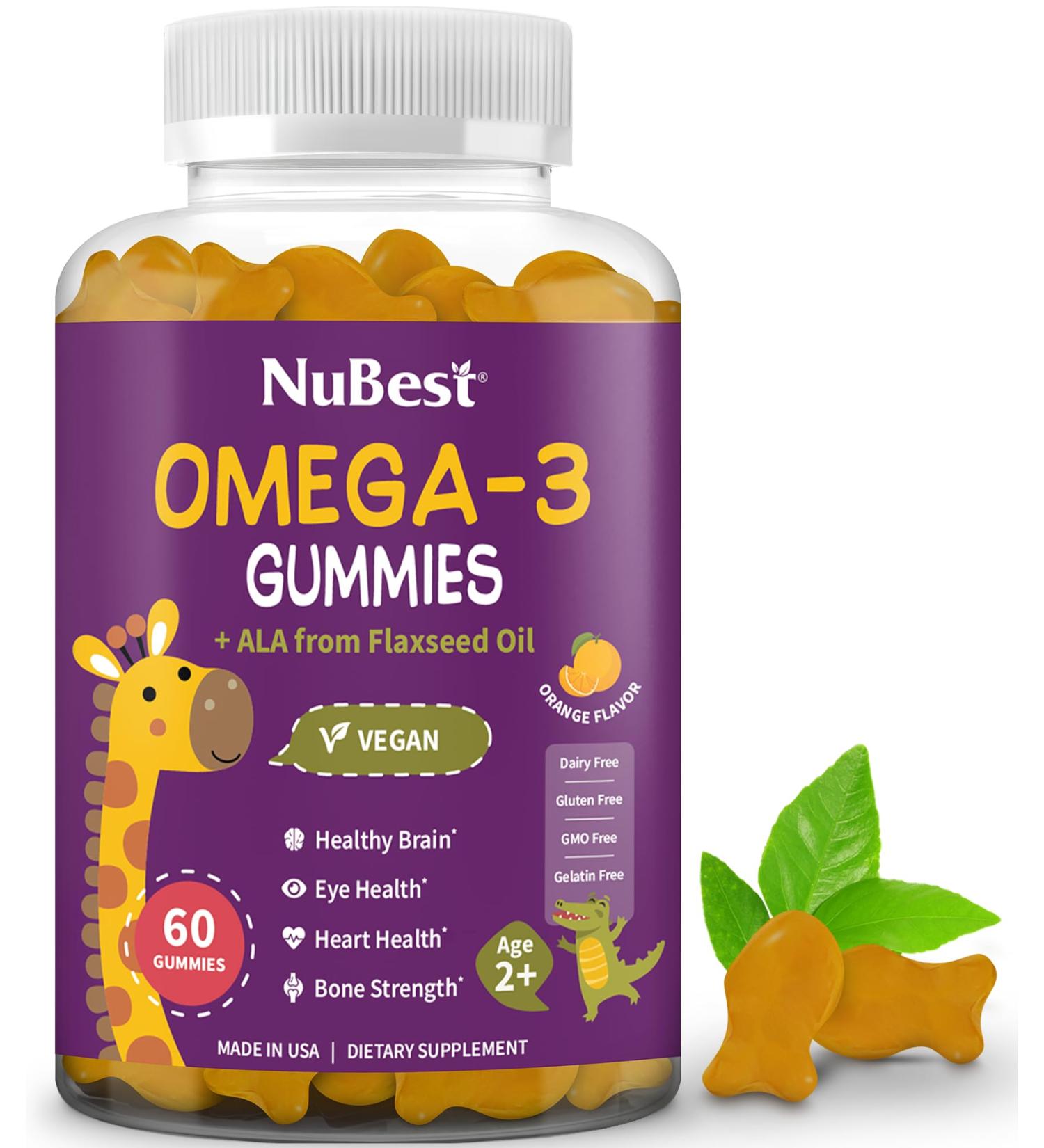 NuBest Omega 3 Gummies for Kids & Teens with Flaxseed Oil | Supports Brain Growth Mental Clarity Focus and Eye Health | No Added Sugar | Orange Flavor | 60 Premium Vegan Gummies | 1 Month Supply - Buy Online on GoSupps.com