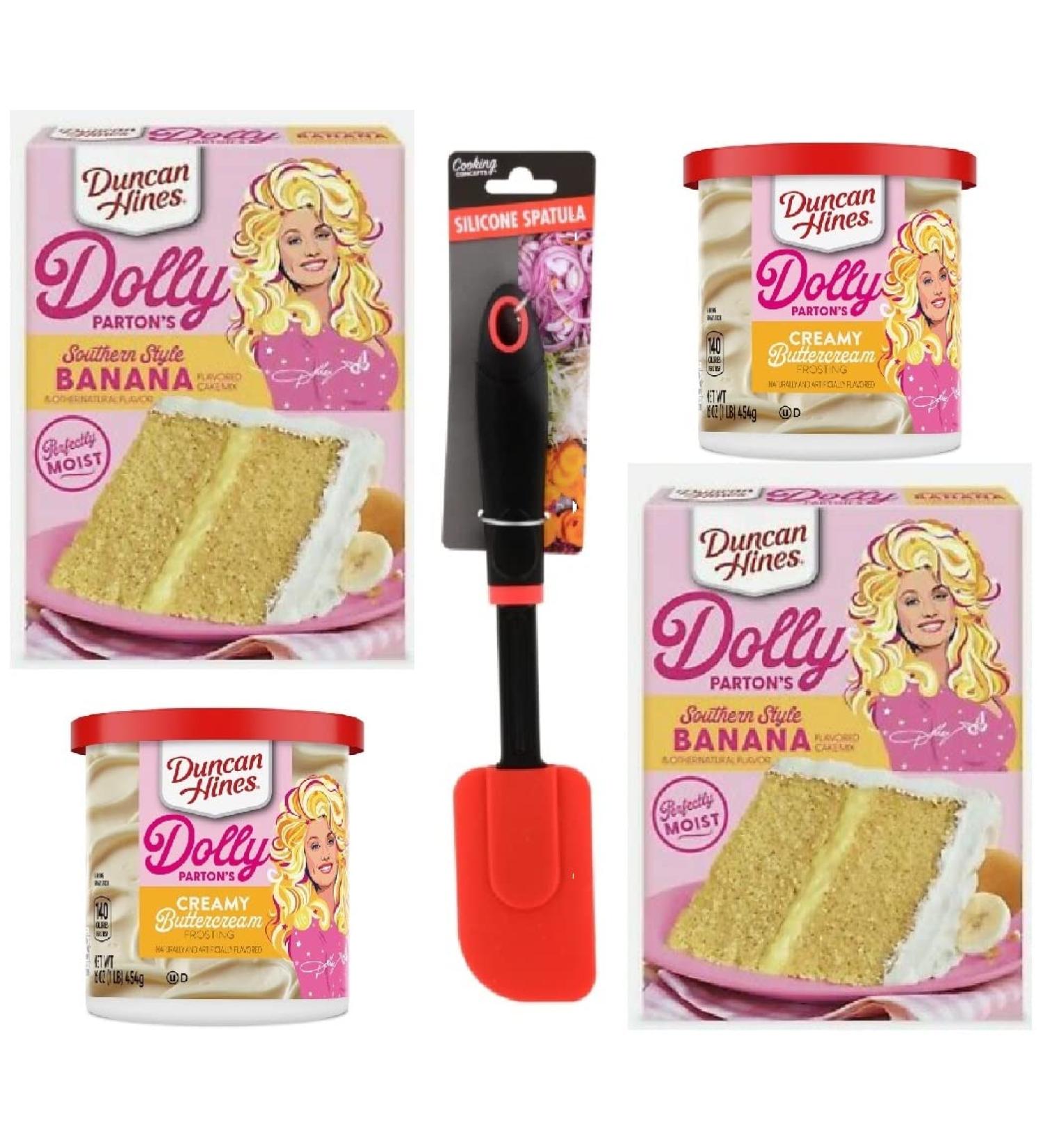 Duncan Hines Dolly Parton Banana Cake Bundle - 2 Cake Mixes, 2 Buttercream Frostings, Silicone Spatula - Buy Online on GoSupps.com