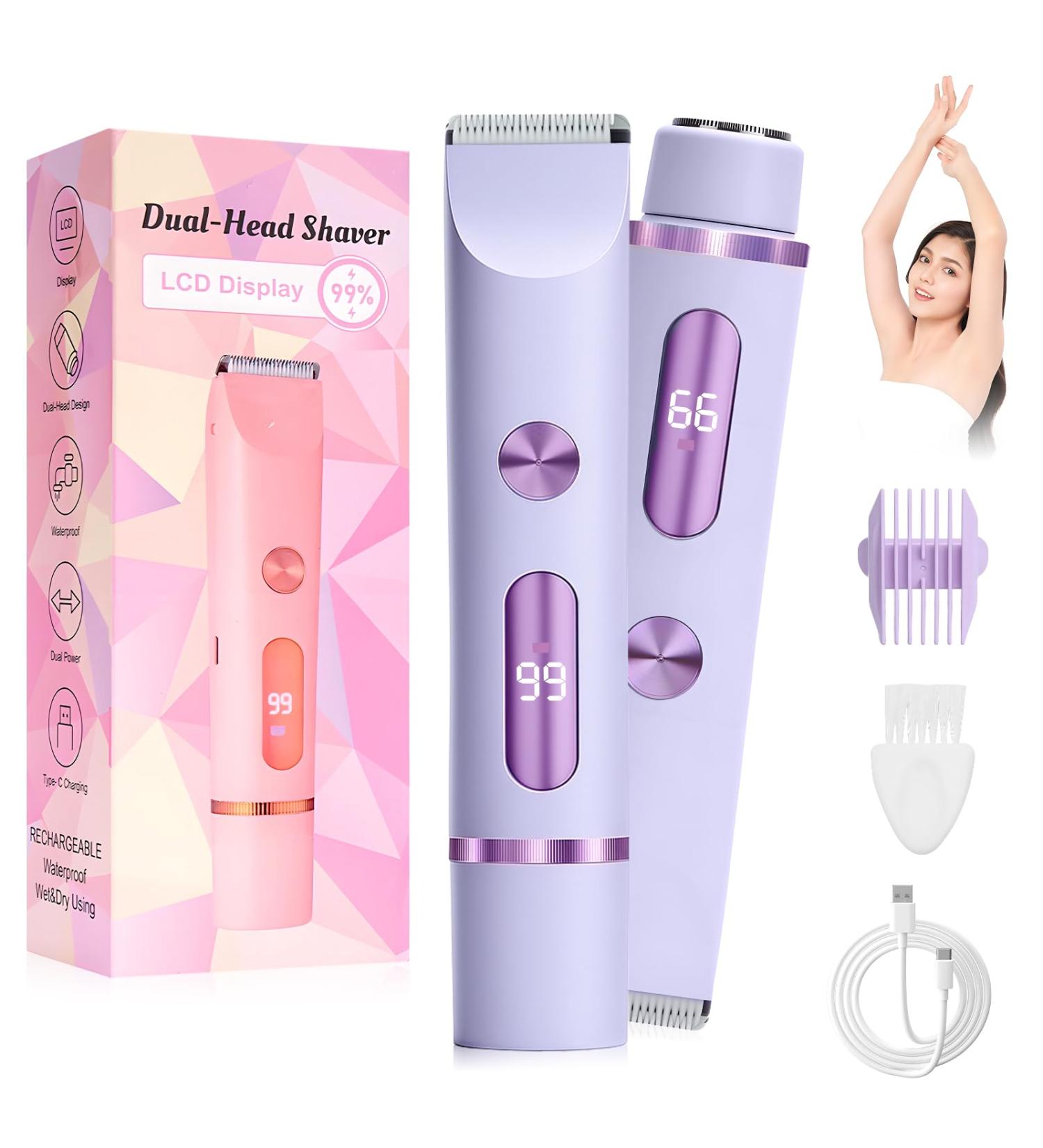 2in1 Electric Intimate Shaver for Women Bikini Trimmer Waterproof Wet and Dry Shaver for Body and Face Purple Lilac - Buy Online on GoSupps.com