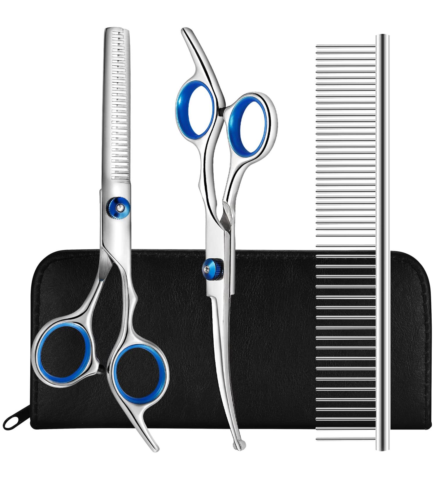 Liren Professional Dog Grooming Scissors Kit with Safety Round Tips - 3 in 1 Shears Set for Cats & Dogs - Sharp & Durable Pet Grooming Shears - Buy Online on GoSupps.com