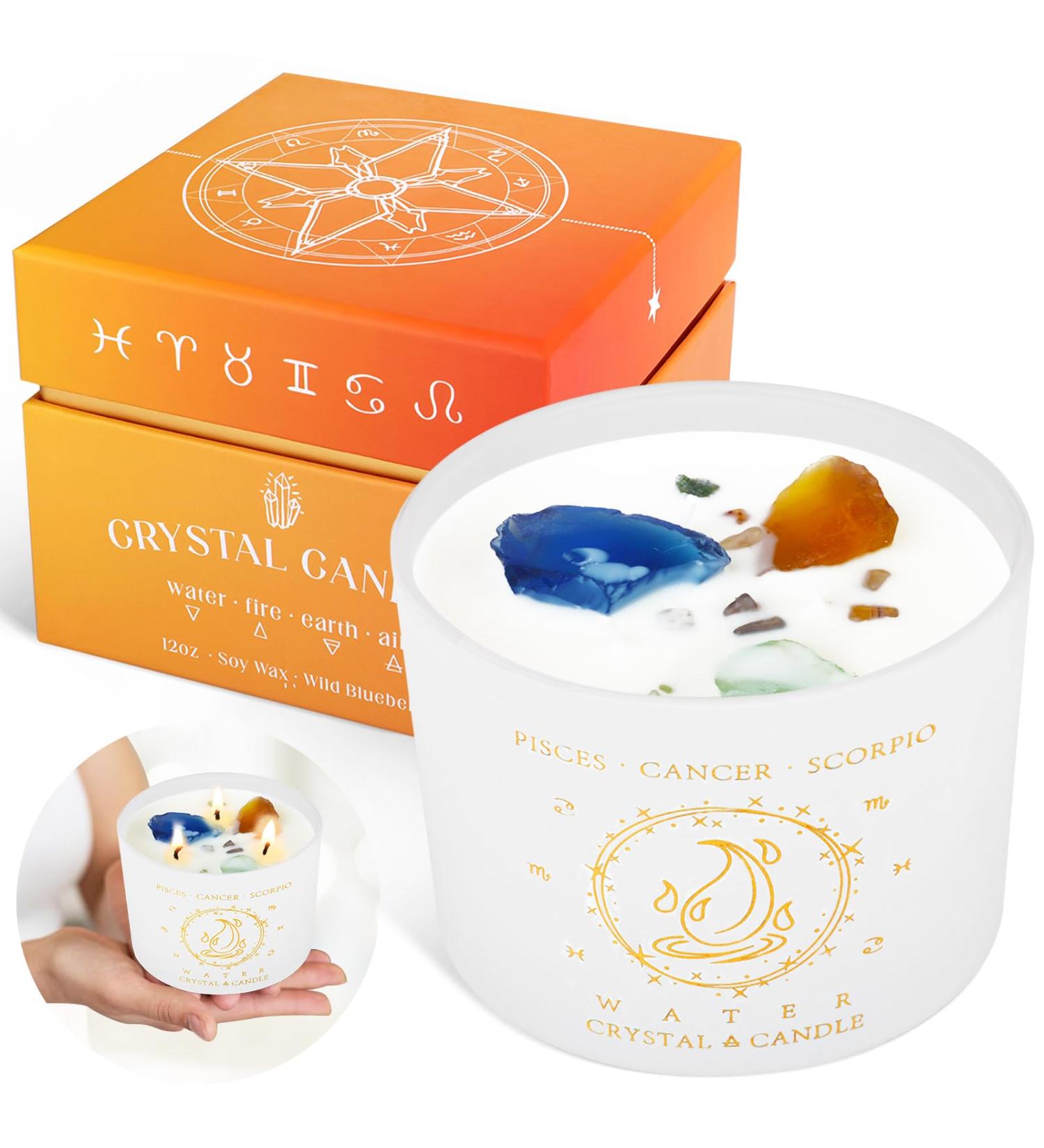 Healing Crystal Candle - Zodiac Manifestation Candle for Pisces Cancer Scorpio | Spiritual Gifts for Women | 12 Oz Meditation Healing Candle with Crystals - Buy Online on GoSupps.com