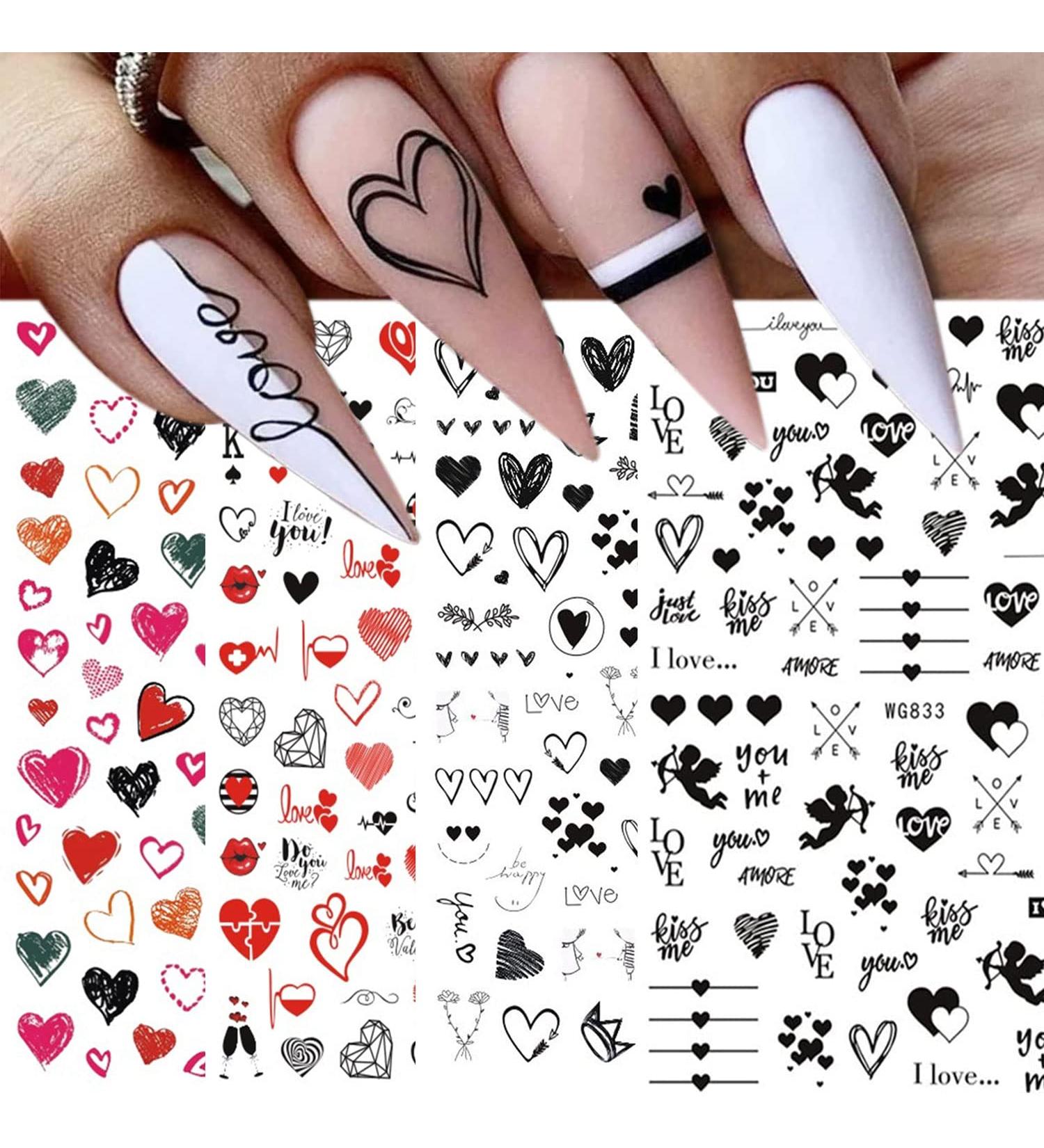 Valentines Day Nail Art Stickers Decals 8 Sheets JMEOWIO Self Adhesive Red Heart Love Kiss Lip Rose Flower Pattern DIY Design Nail Decoration for Women Girls - Buy Online on GoSupps.com