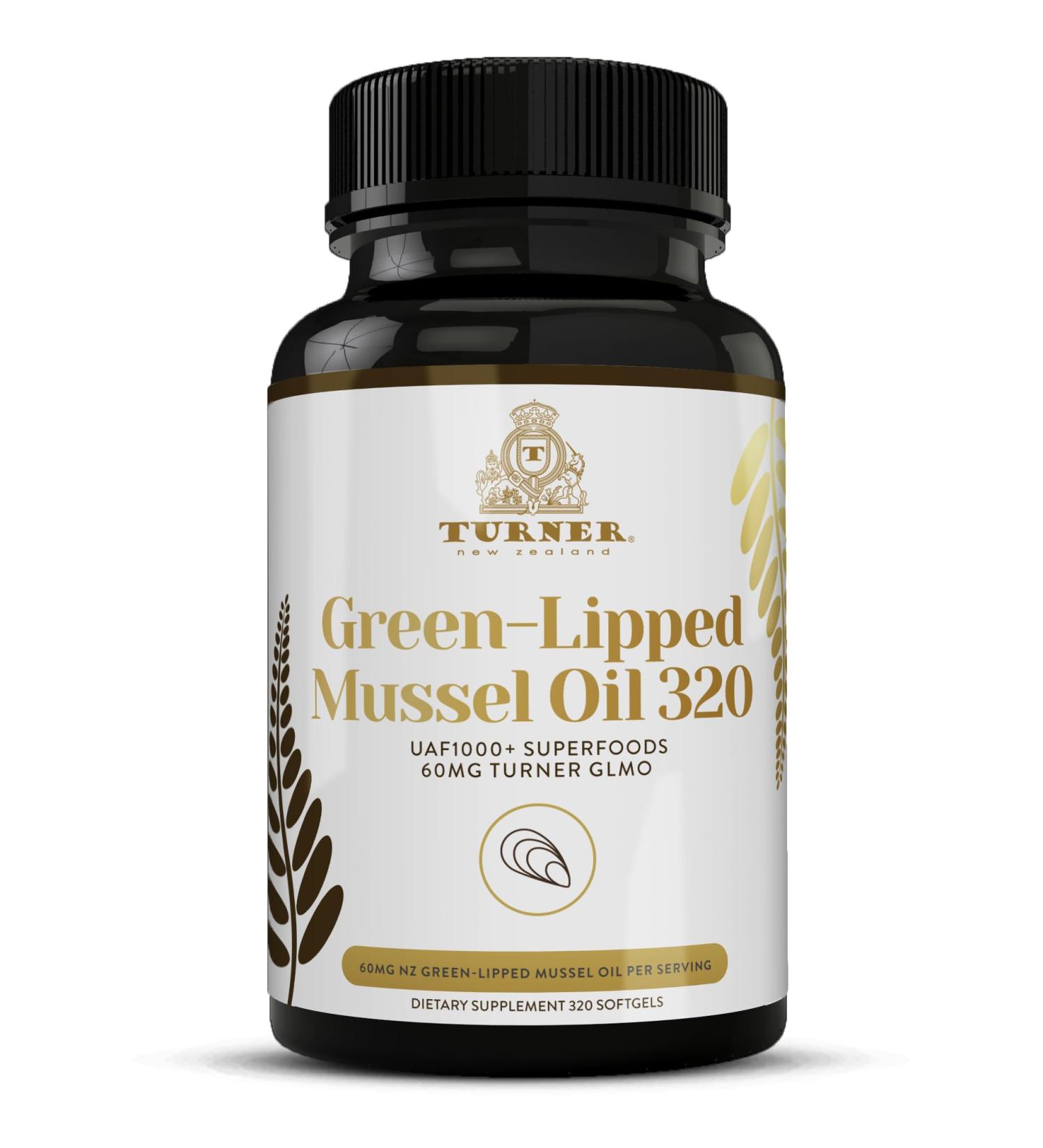 TURNER New Zealand Green Lipped Mussel Oil - 53x Higher Potency with UAF1000+ Antioxidant for Joint Comfort & Mobility - 320 Softgels No Fishy Aftertaste - Ships Internationally - Buy Online on GoSupps.com
