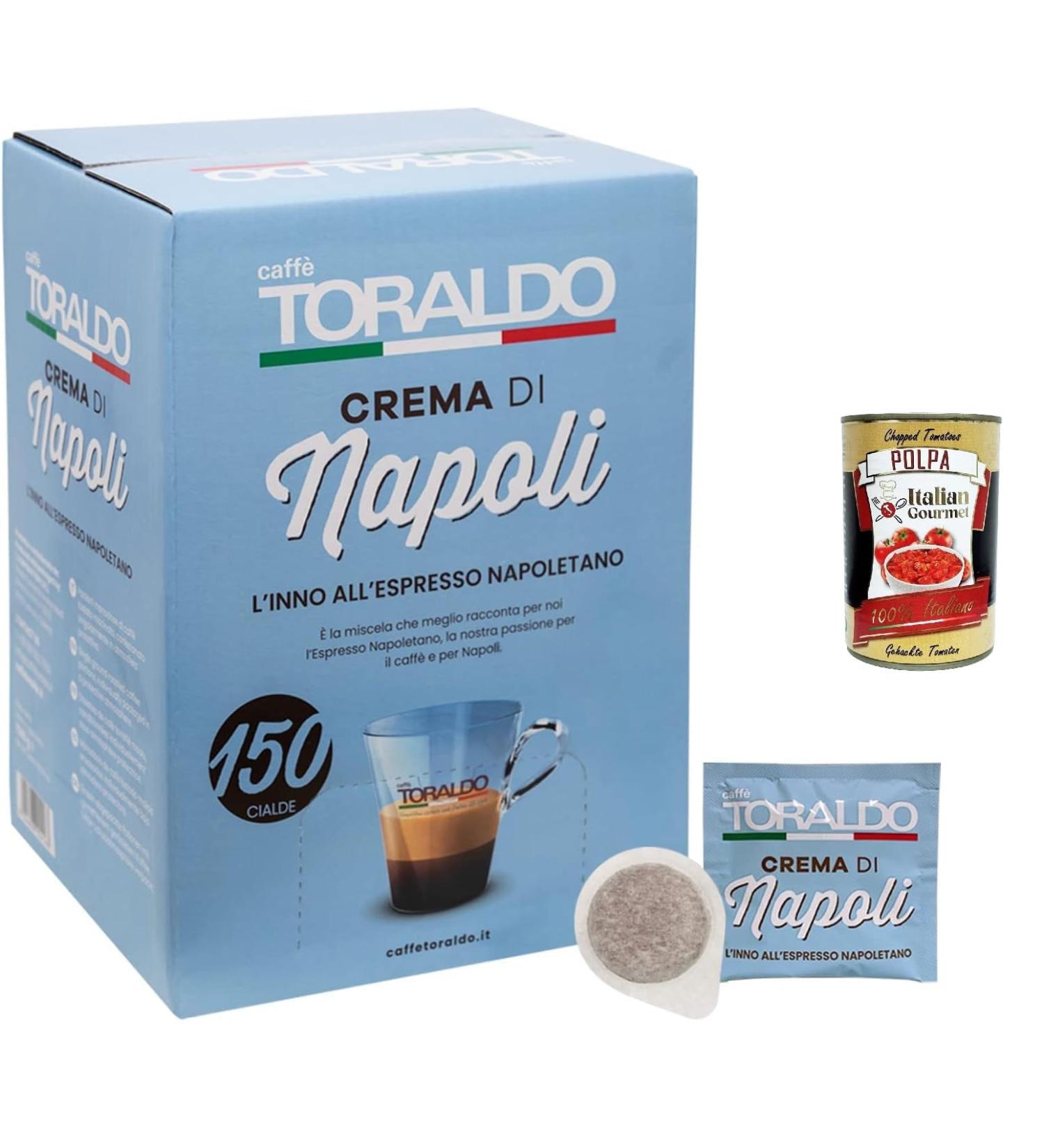 Cialde Caff Toraldo miscela Crema di Napoli ESE 44 mm cialde ESE 44mm Box Lot de 150 dosettes de caf + Italian Gourmet polpa 400g - Buy Online on GoSupps.com