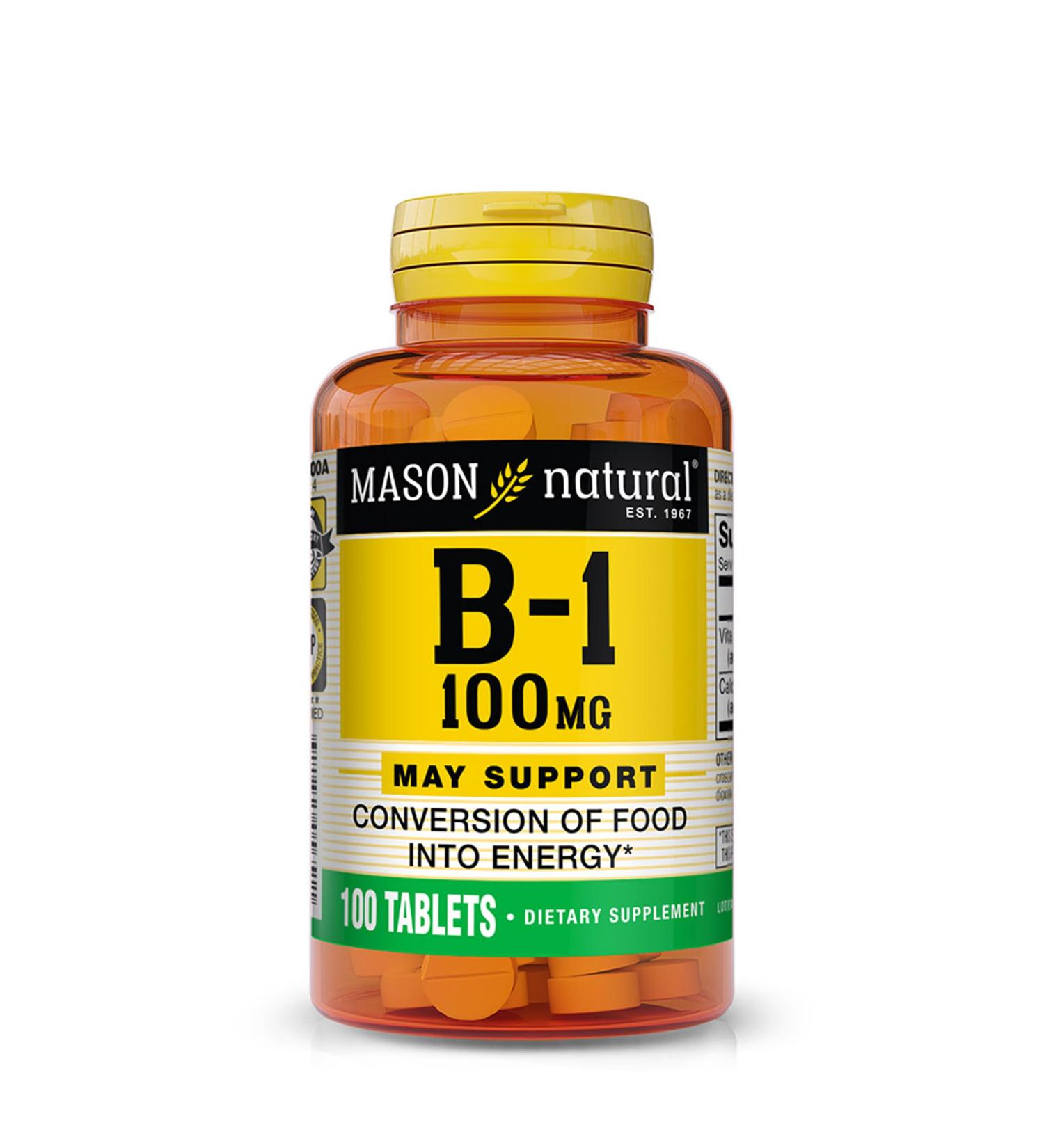 MASON NATURAL Vitamin B1 (Thiamin) 100 mg - Healthy Conversion of Food into Energy Supports Nerve and Immune Health 100 Tablets - Buy Online on GoSupps.com