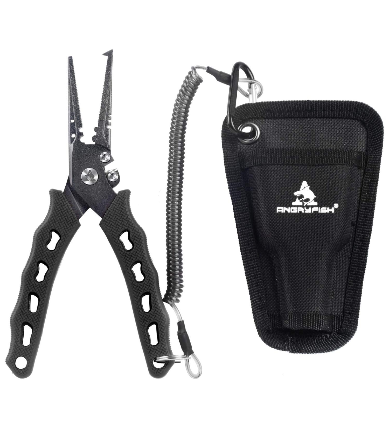 ANGRYFISH Stainless Steel Fishing Pliers with Teflon Coating and Sheath - Saltwater Resistant Hook Remover and Split Ring Pliers for Fishermen - Buy Online on GoSupps.com
