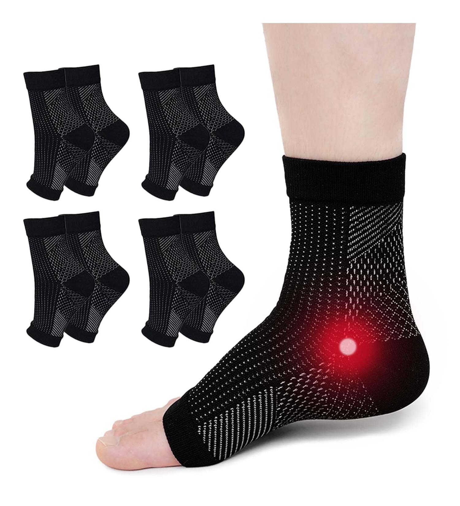 Putuo Neuropathy Plantar Fasciitis Socks - Orthopedic Compression for Arthritis & Heel Spurs - Unisex Ankle Bandage (4 Couples Black S/M) - Buy Online on GoSupps.com