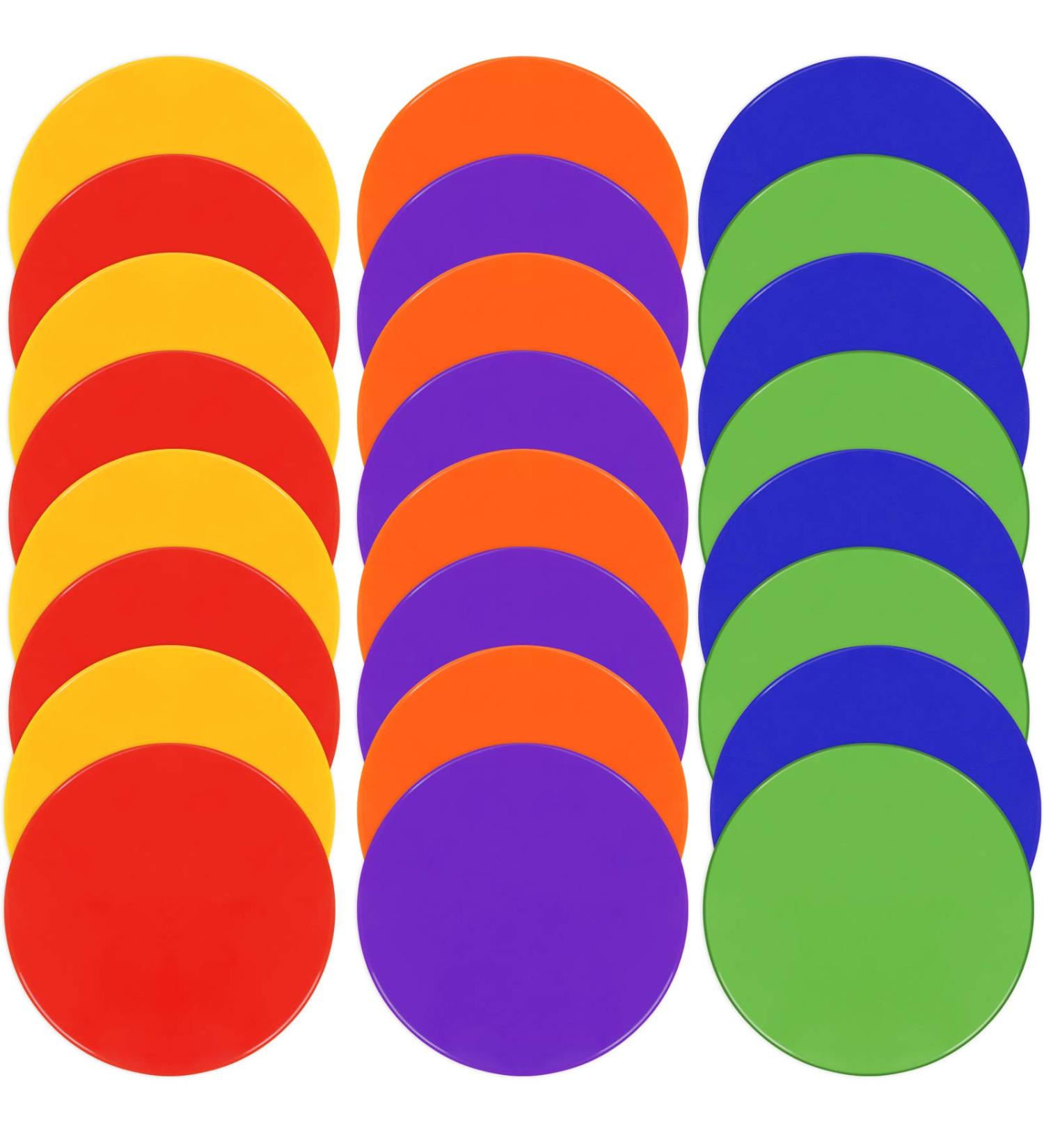 TuXHui 9 Inch Spot Markers Rubber Floor Dots - 24Pcs/30Pcs | Non Slip Agility Dots for Kids Sports & Gym Training | Includes Flat Field Cones Circles | Ideal for Soccer, Basketball, Preschool & Kindergarten Classroom - 6 Colors Available - Buy Online on GoSupps.com