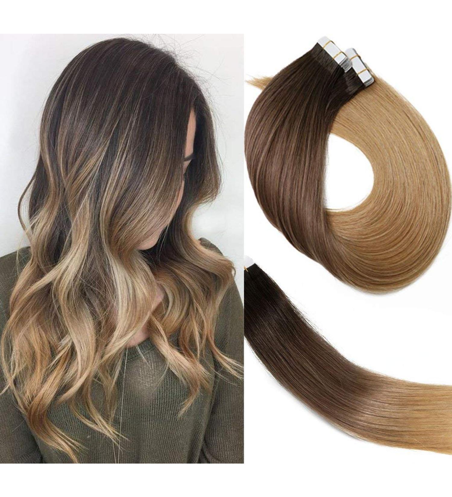 VARIO TAPE Extensions - 100% Natural Real Hair 20 Pieces 50g Dark Brown to Honey Blond 20 Inches | International Shipping Available - Buy Online on GoSupps.com