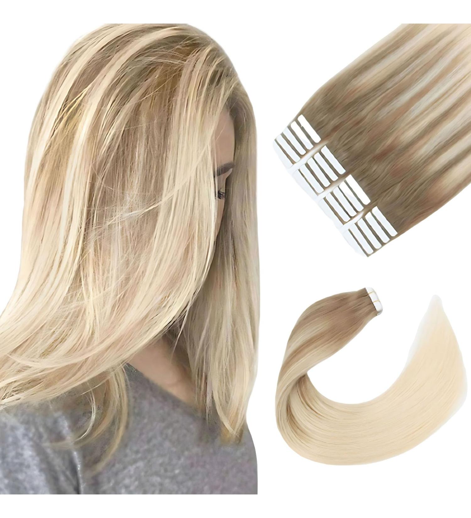 Sixstarhair Invisible Tape Extensions - 20PCs Remy Hair 50g 45cm Balayage Ash Brown to Ash Blond #B8/60 - Premium Quality Tape-In Hair Extensions - Buy Online on GoSupps.com