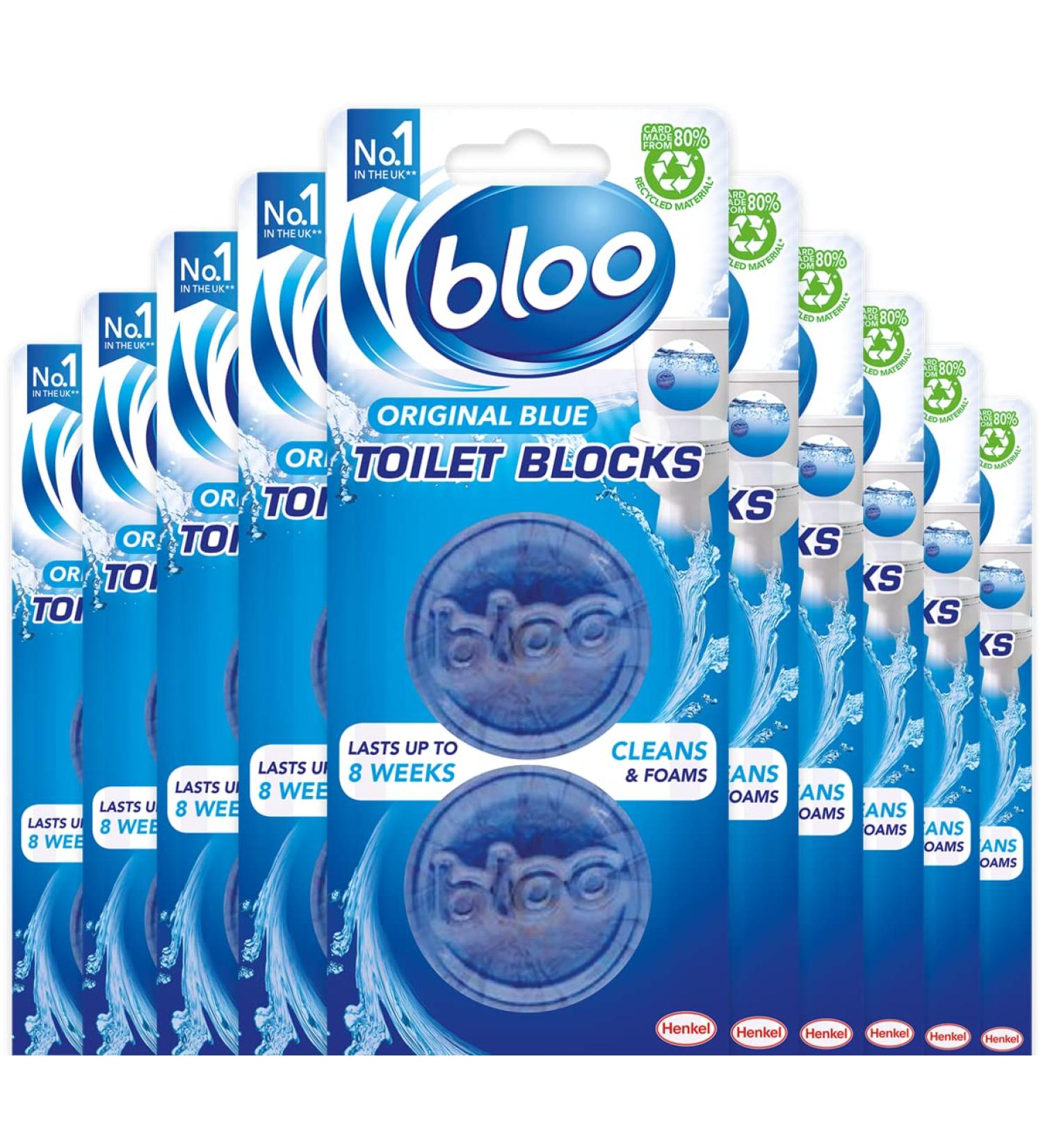 Bloo In-Cistern Twin Blocks Blue Original - 10 x 2 Pack, Long Lasting Anti-Limescale Cleaning, Foaming & Blue Water - 20 Count - Pack of 1 - Buy Online on GoSupps.com