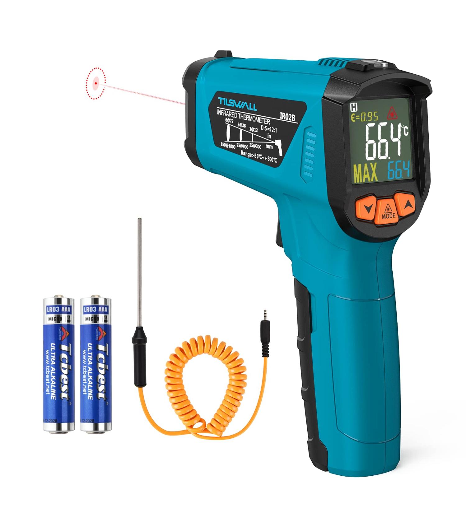 Buy Tilswall Infrared Thermometer -50 C to 800 C | Digital Laser Temperature Meter for Cooking & BBQ | LCD Display & High/Low Temp Alarm | International Shipping Available - Buy Online on GoSupps.com