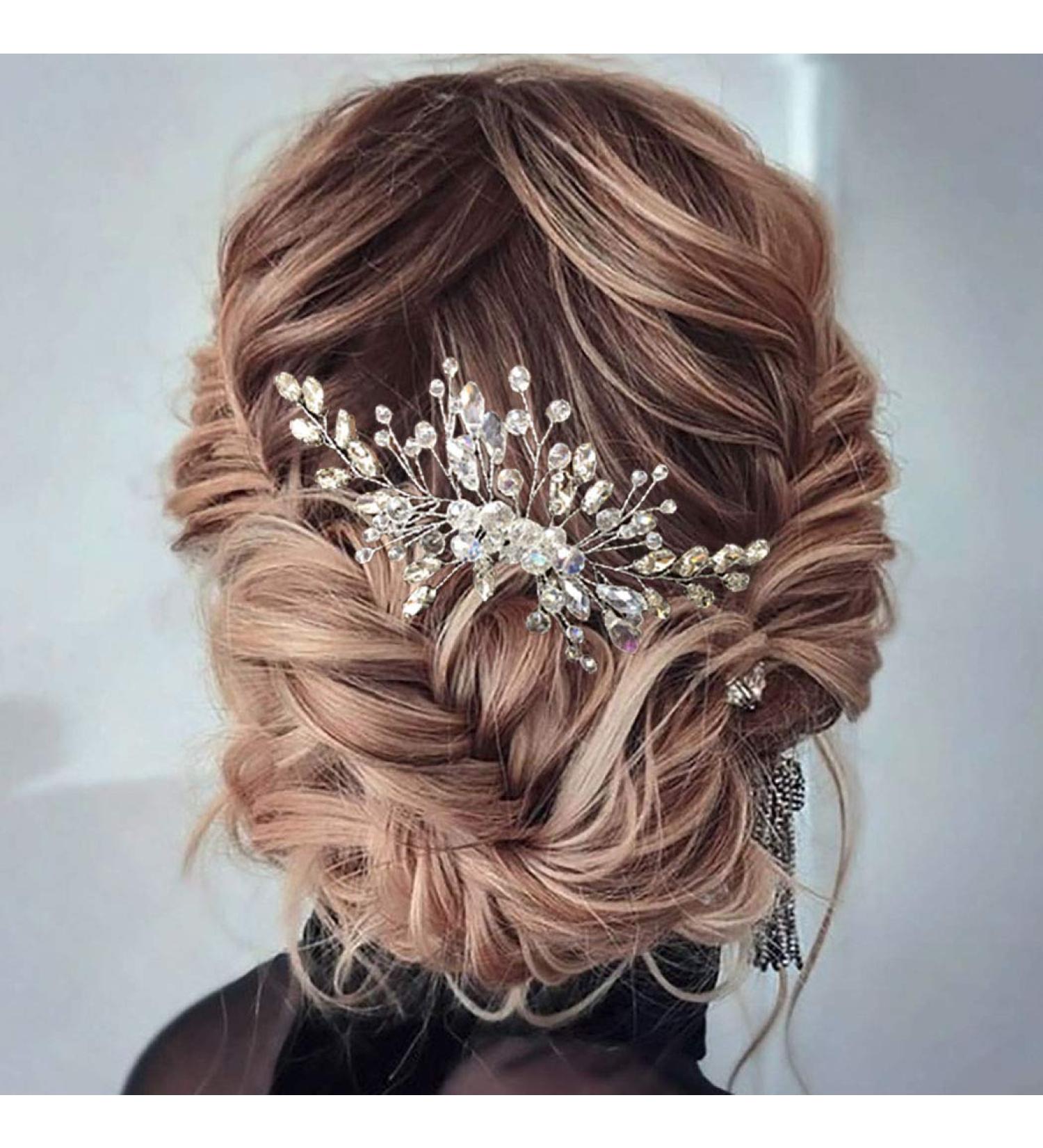 Unicra Bride Wedding Hair Comb Crystal Hair Accessories Bridal Flower Hair Pieces for Women and Girls (Silver) - Buy Online on GoSupps.com