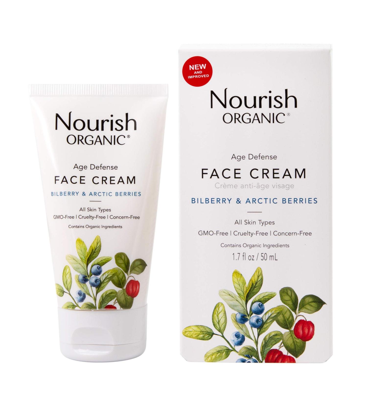 Nourish Organic Age Defense Face Cream - Bilberry & Arctic Berries | GMO-Free, Cruelty-Free, Fragrance-Free (1.7oz) - Buy Online on GoSupps.com
