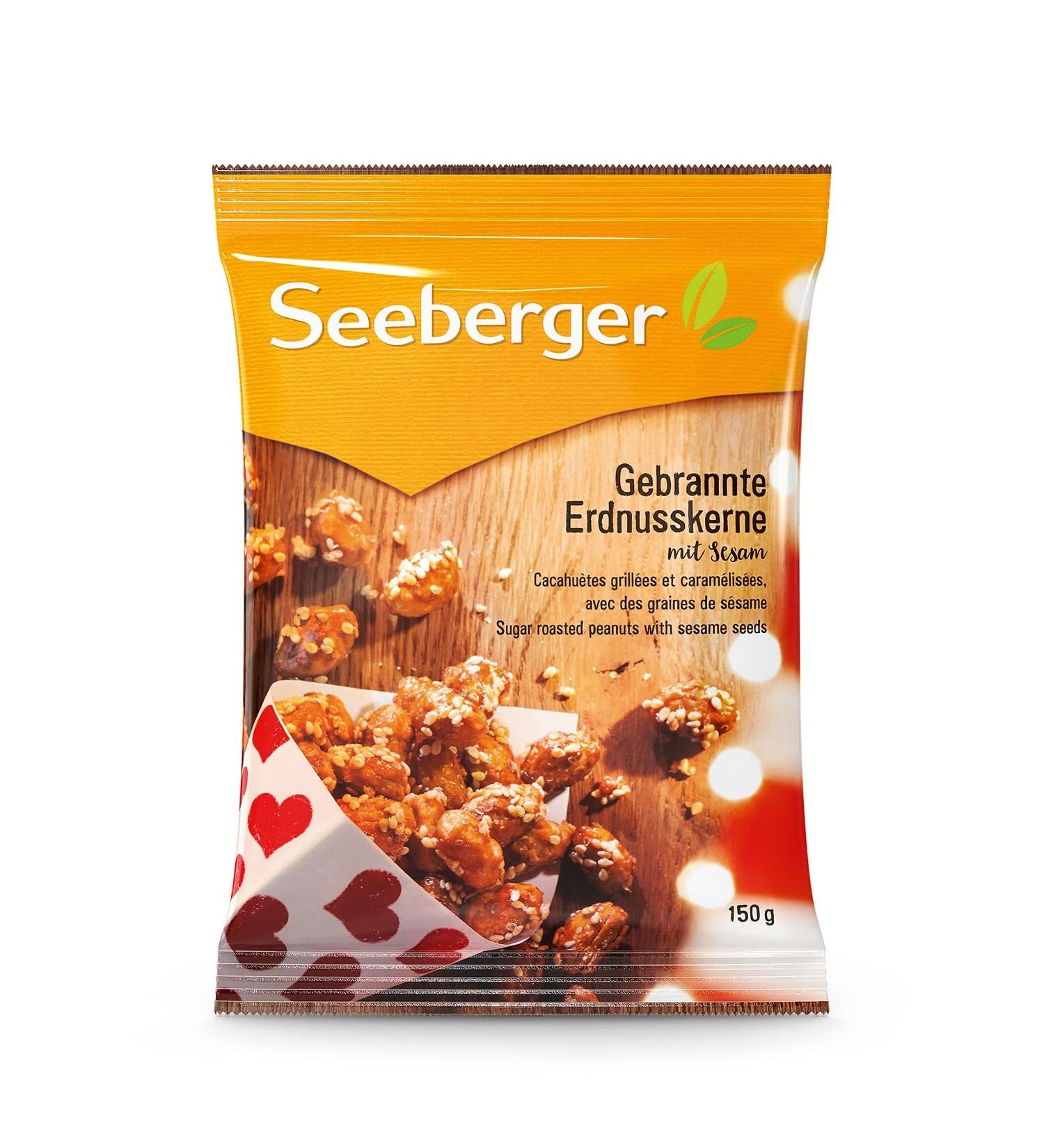 Seeberger roasted peanut kernels with sesame crisp caramelized peanuts covered with fine sesame - intensive aroma - gluten -free vegan (1 x 150 g) 150 g (1 Pack)