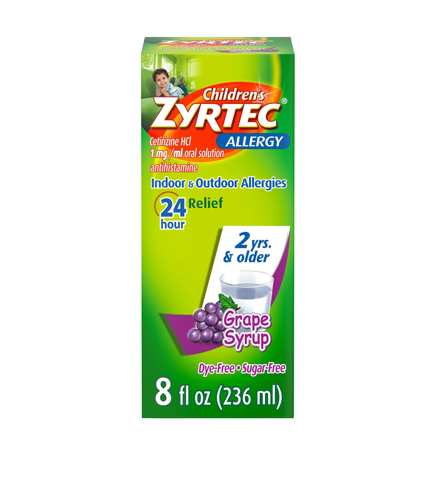 Zyrtec Children's Allergy Syrup - 24 Hour Relief - Cetirizine HCl Antihistamine - Grape Flavor - 8 fl. oz - Dye-Free & Sugar-Free - Buy Online on GoSupps.com