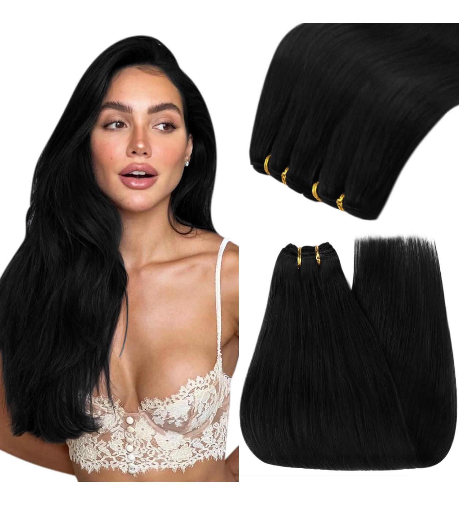 Youngsee 40 cm Real Hair Weft Extensions - Black Hair 100g Hairproof Weaving for a Natural Look - Buy Online on GoSupps.com