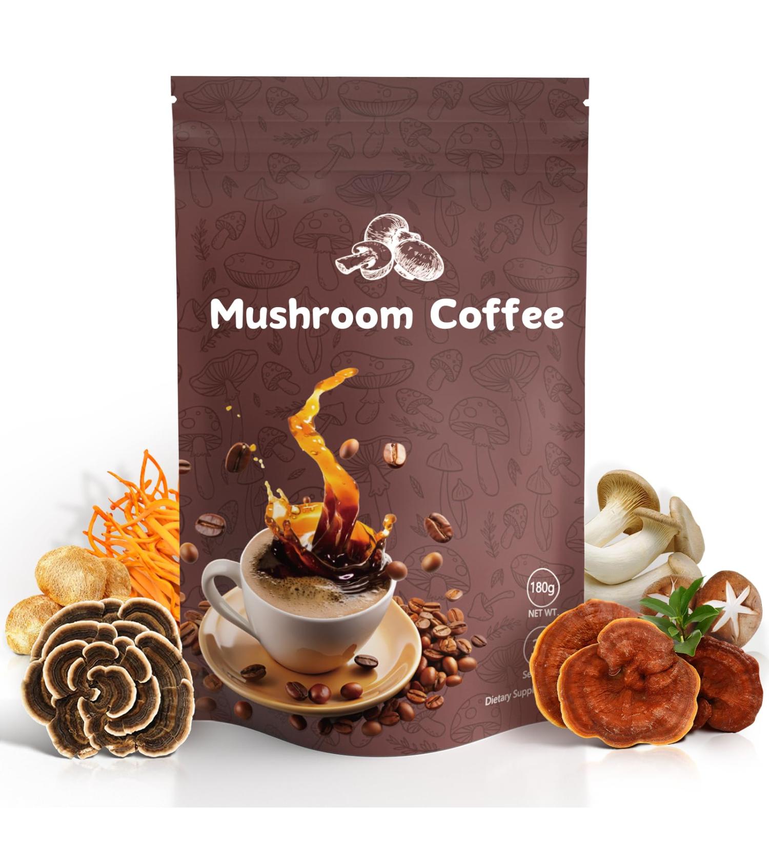 6 in 1 Mushroom Coffee - Adaptogenic Mushroom Blend with Lions Mane Reishi Turkey Tail Instant Mushrooms Coffee for Boost Energy Focus 28 Servings - Buy Online on GoSupps.com