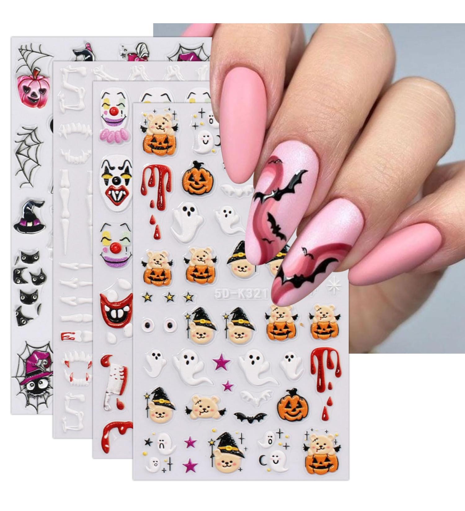 JMEOWIO 3D Embossed Halloween Nail Art Stickers Decals Self-Adhesive 5D Cute Ghost Pumpkin Star Nail Supplies Nail Art Design Decoration Accessories 4 Sheets - Buy Online on GoSupps.com