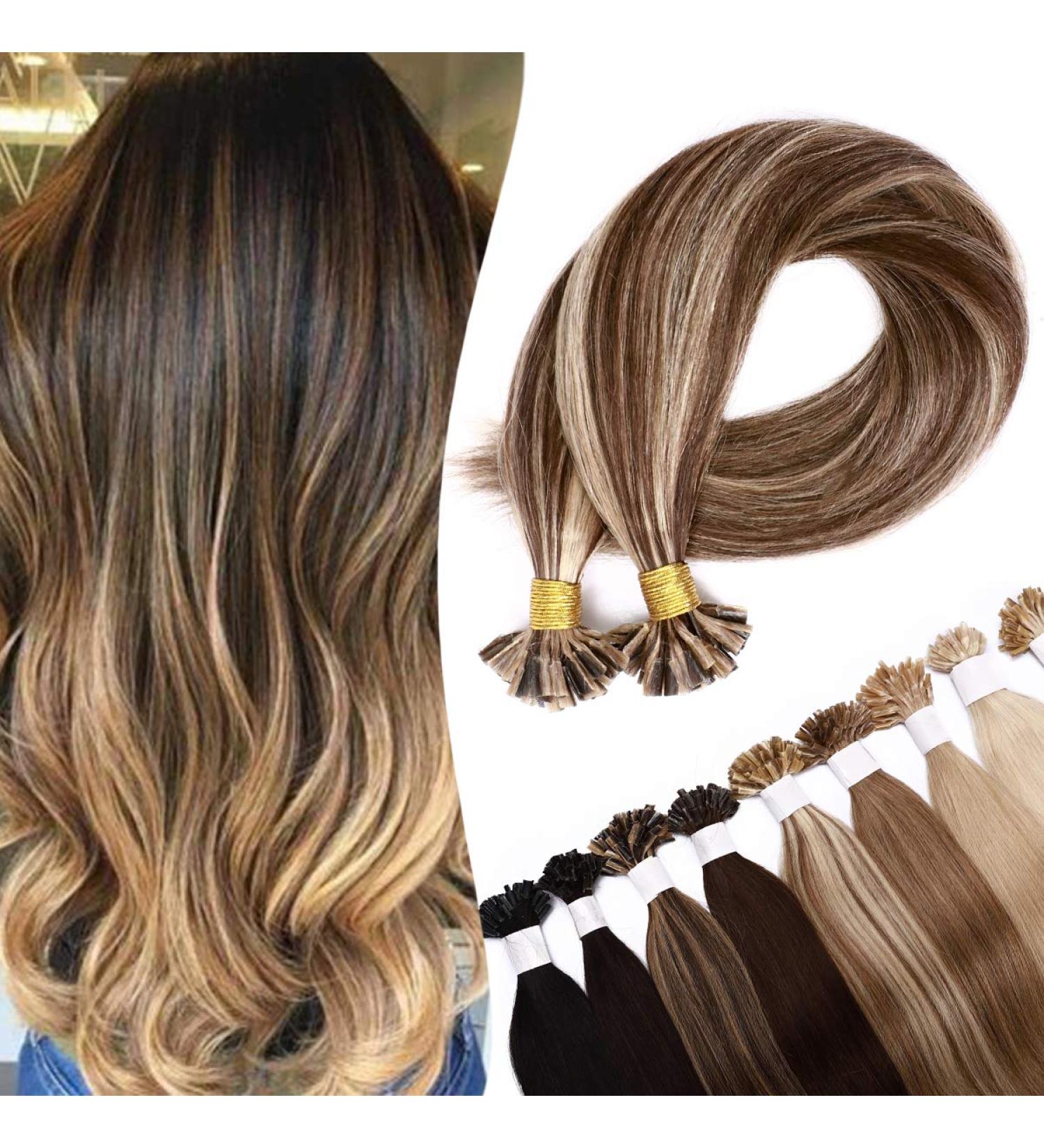 18" Pre Bonded Human Hair Extensions 0.5g*200 Strands (#4/27 Medium Brown&Dark Blonde 100g) - Buy Online on GoSupps.com