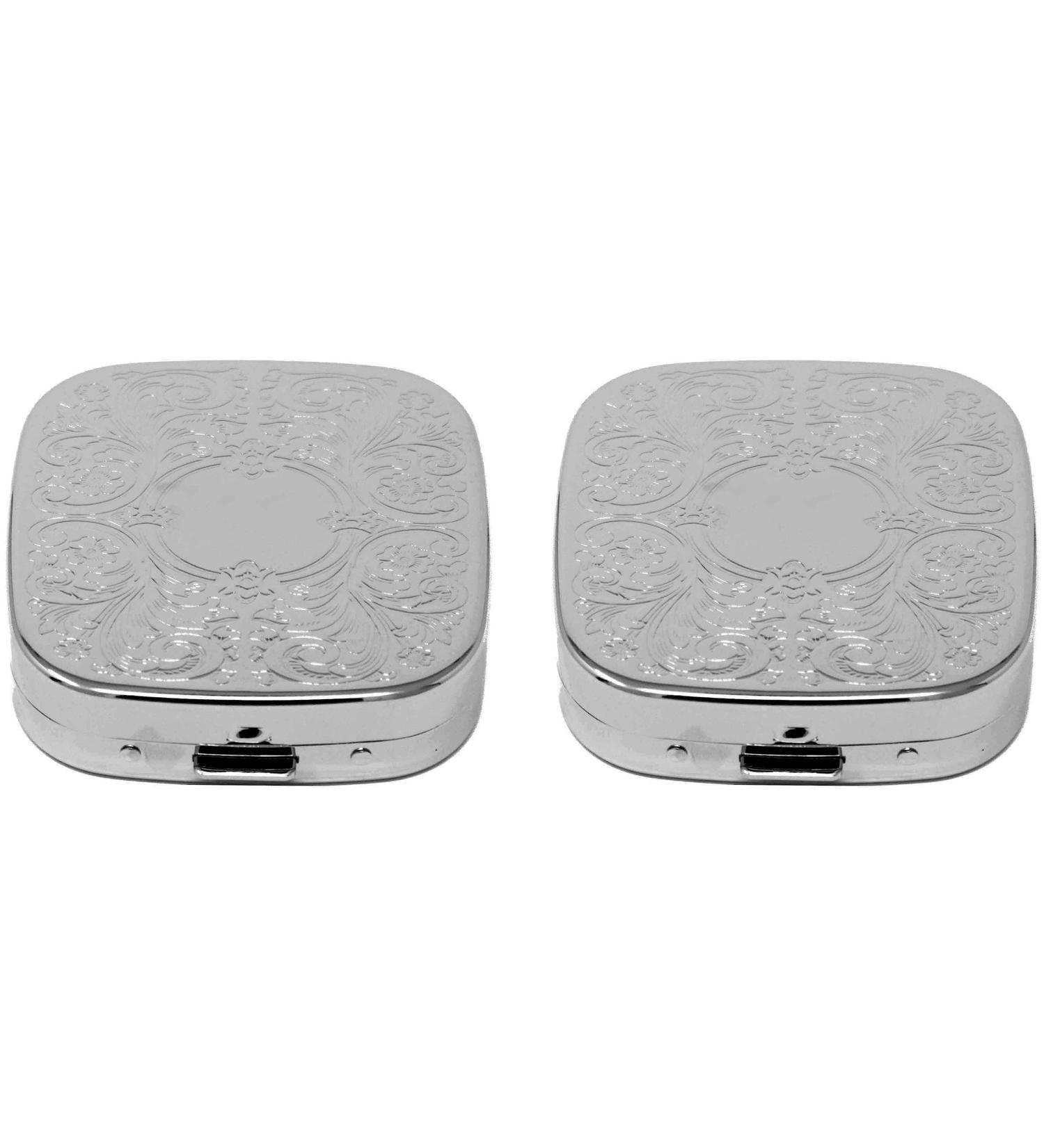 Engraveable Set of 2 Silver Etched Victorian Pocket Purse Pill Boxes with Mirror - International Shipping - Buy Online on GoSupps.com