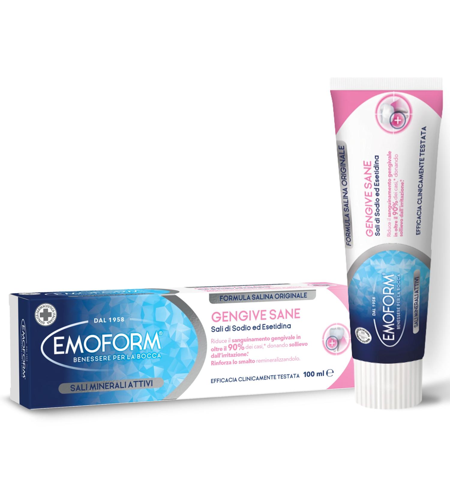  Emoform Emoform Healthy Gums Toothpaste 75 ml with sodium salts and hexetidine Reduces gum bleeding in over 90% of cases while providing relief from irritation Strengthens - Buy Online on GoSupps.com