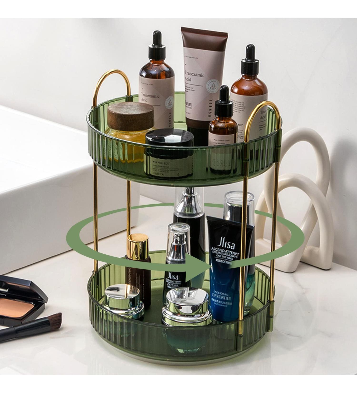 Shuang Qing Rotating Makeup Organizer 2 Tier High-Capacity Clear Storage - Gem Green - Buy Online on GoSupps.com