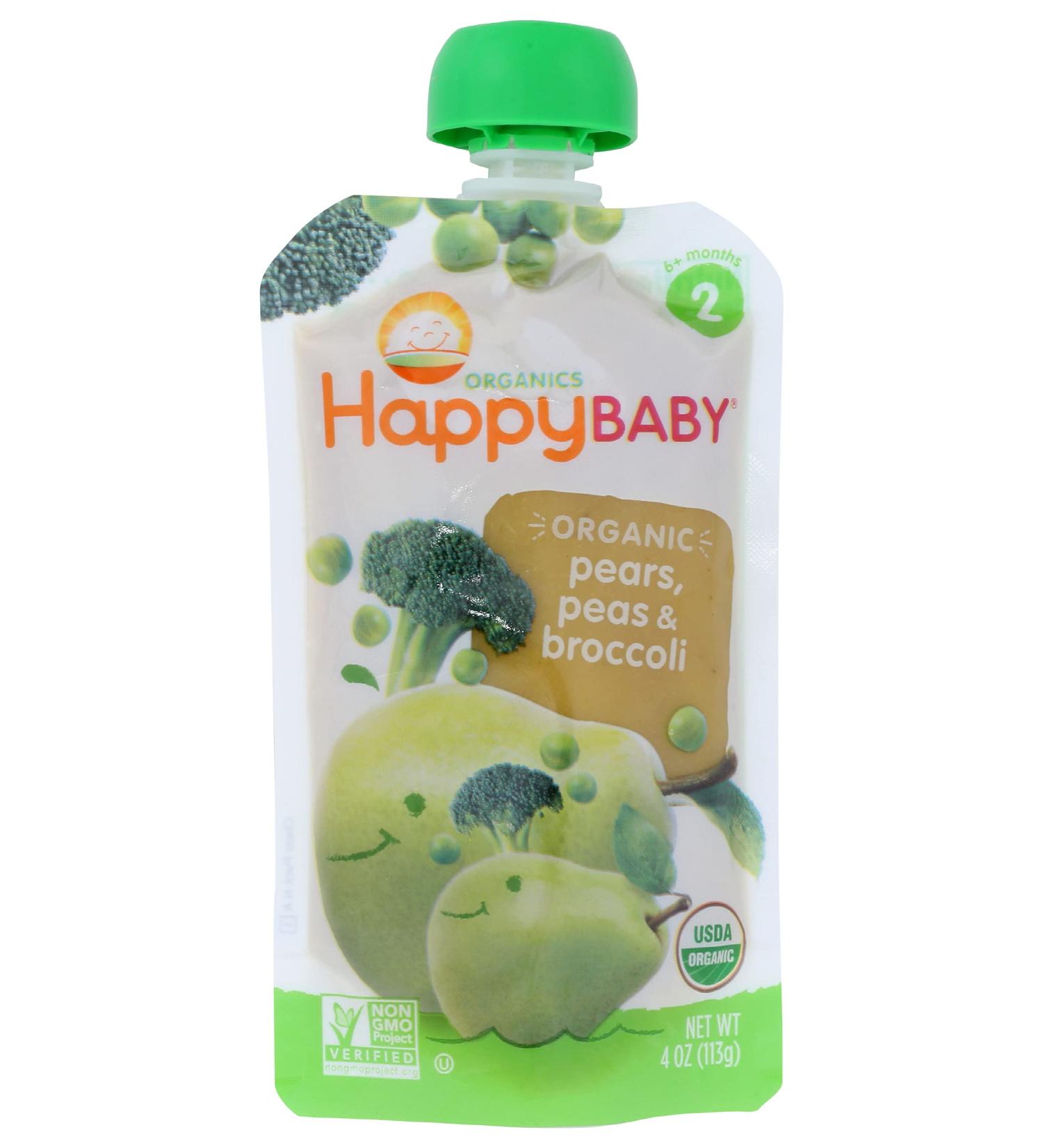 Happy Family Organics Stage 2 Organic Baby Food - Broccoli, Peas & Pear (6+ Months, 3.5 oz) - Buy Online on GoSupps.com