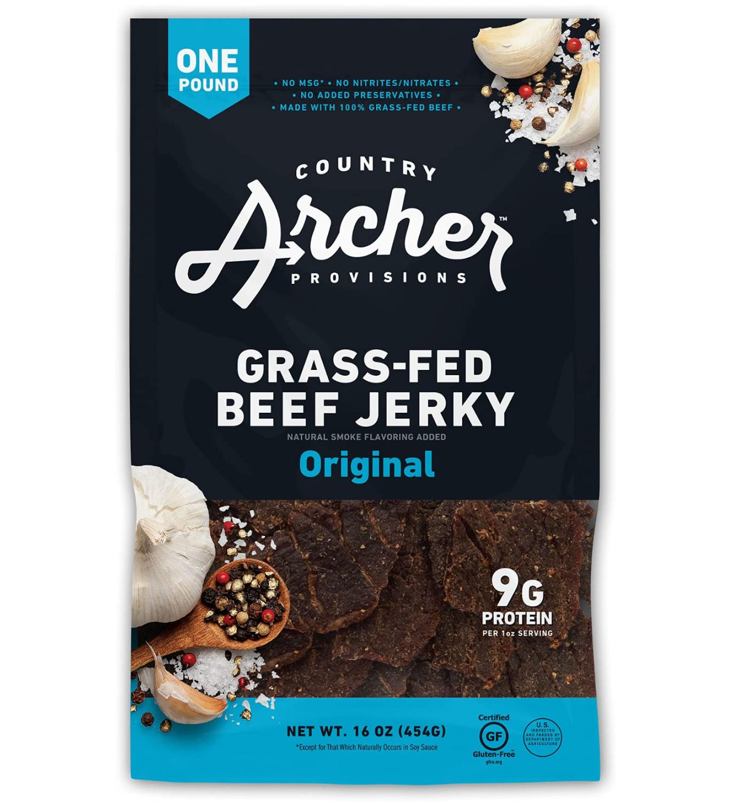 Country Archer Original Beef Jerky | 100% Grass-Fed, Gluten-Free, 16 oz - Buy Online on GoSupps.com