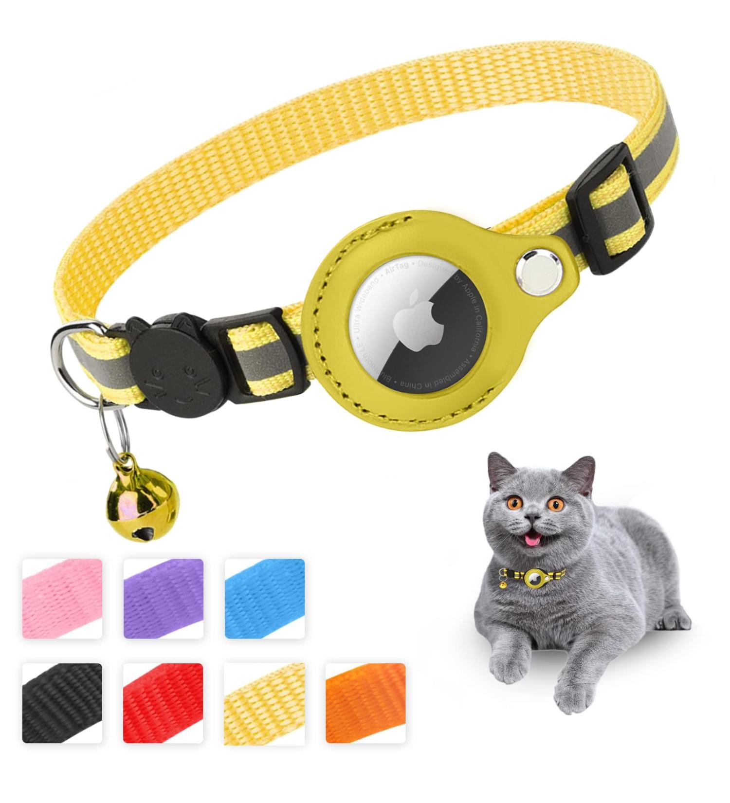 Shop Mouyou Airtag Cat Neck Band - Soft Nylon Reflective Collar with Bell | Adjustable 22-34cm - Ensure Safe Tracking for Your Cat - Buy Online on GoSupps.com