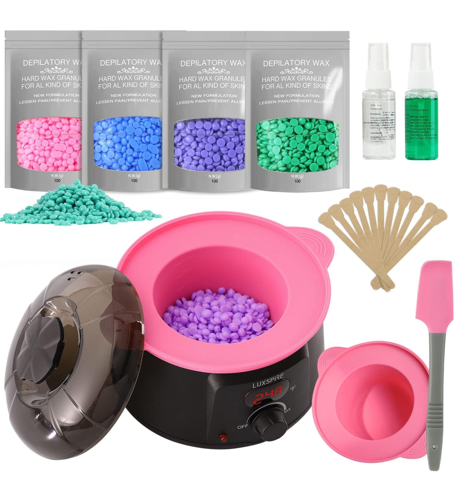 Luxspire Waxing Kit for Women - Digital Wax Warmer with Silicone Pot | 4 Pack Hard Wax Beads & Applicator | Home Self Waxing Kit for Body, Eyebrow, Bikini - Buy Online on GoSupps.com