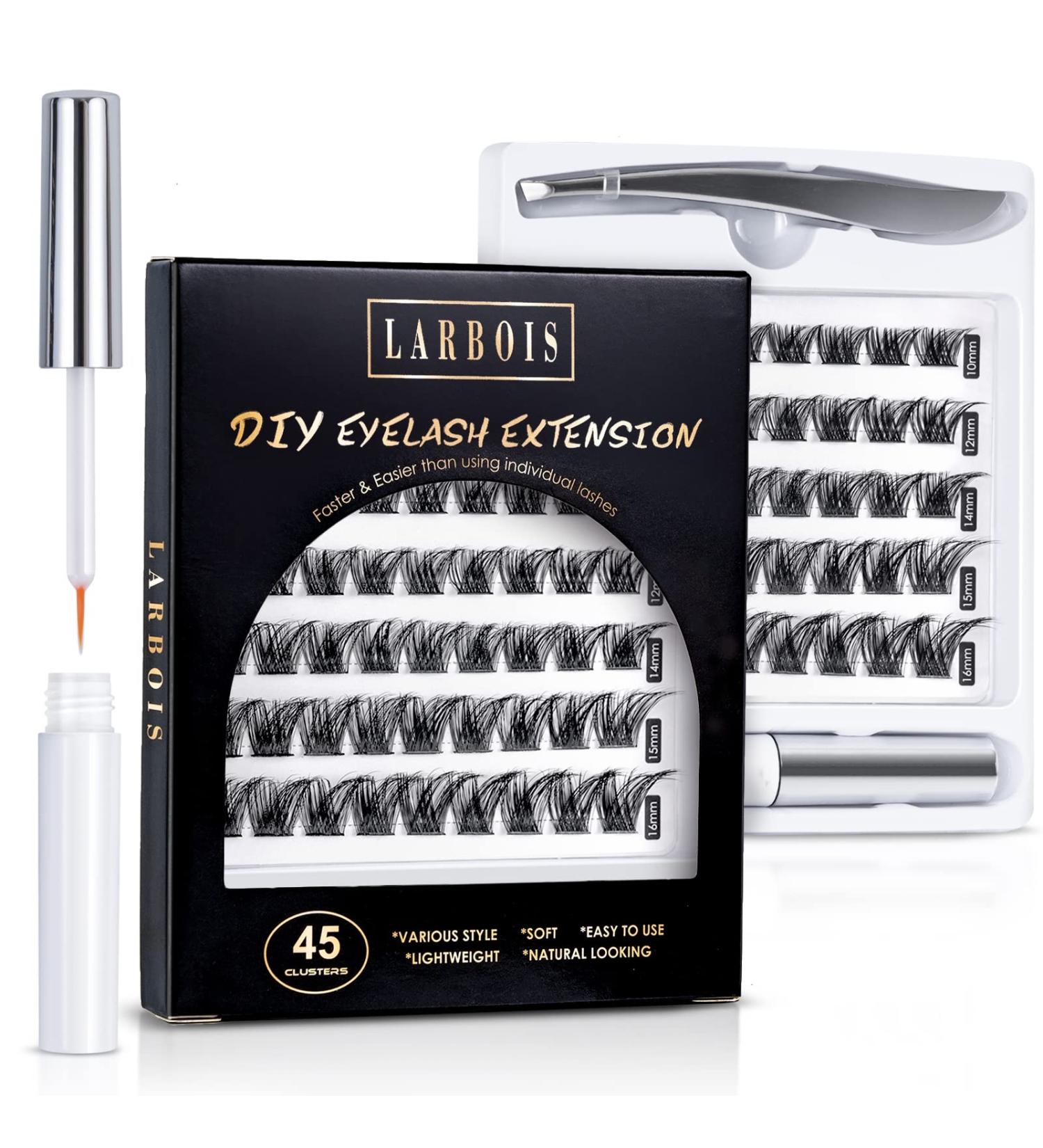 Larbois 45 Cluster Individual False Eyelashes Kit - DIY Natural Reusable Russian Lashes with Clear Glue - 10-16mm - Buy Online on GoSupps.com