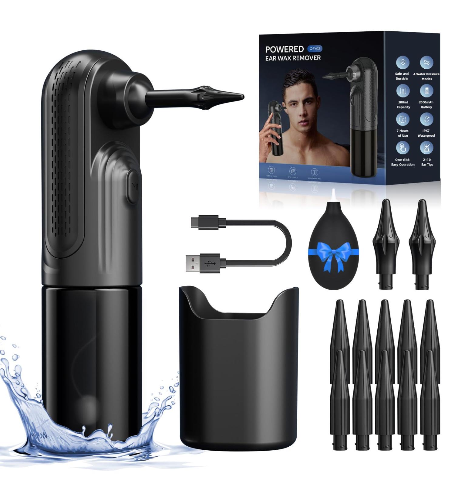 Effective Ear Wax Removal Tool | Electric Water-Powered Ear Cleaner Kit with 10 Tips | Waterproof & Rechargeable - Buy Online on GoSupps.com