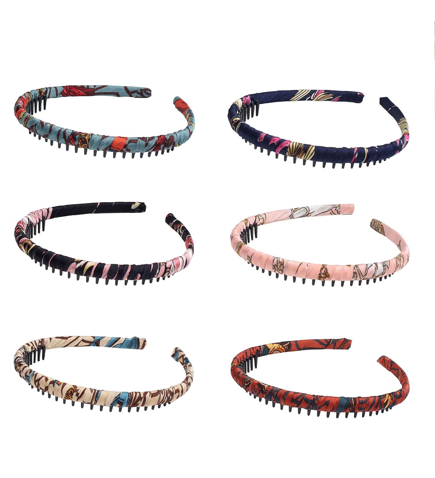 Doromy 6Pcs Nonslip Comb Headband Set for Women - Elastic Floral, Wrapped Cloth, Resin Think Headbands - Perfect for Makeup, Washing Face - Hair Accessories - Buy Online on GoSupps.com